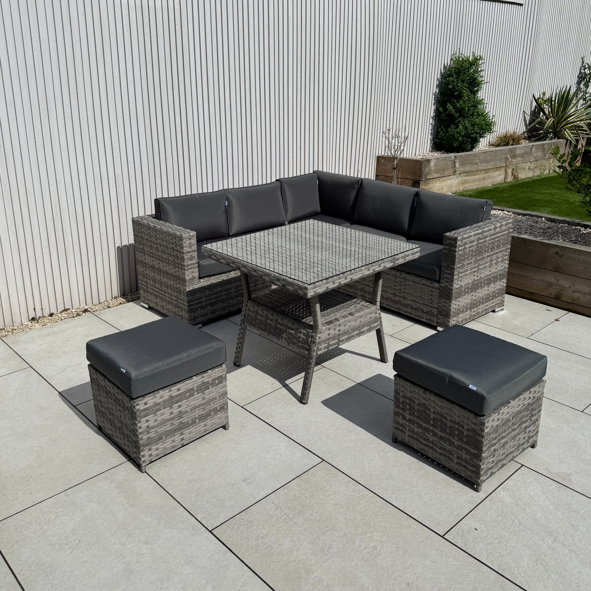 Genoa Corner Sofa Dining Set with 2 Stools in Grey - AMC Furniture