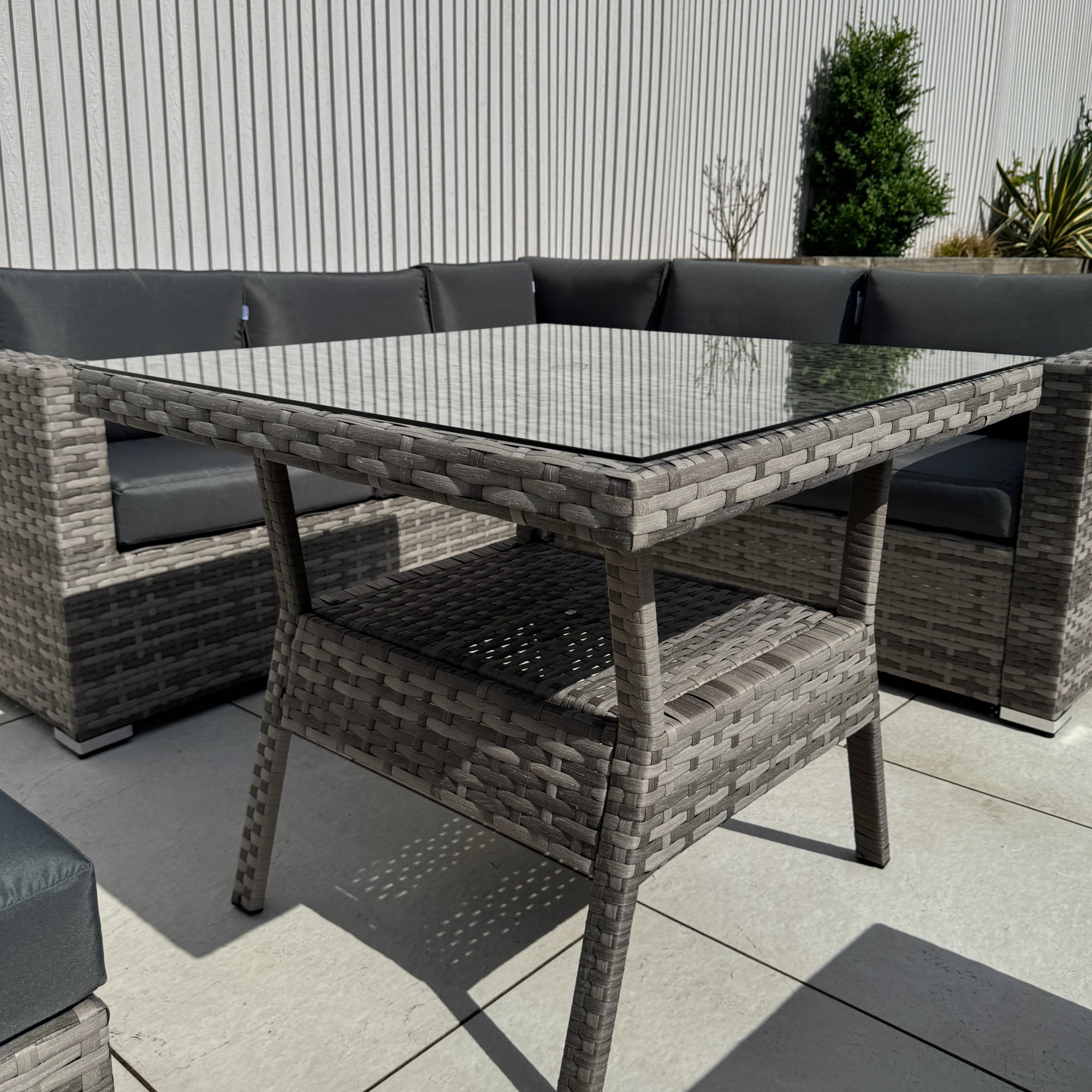 Genoa Corner Sofa Dining Set with 2 Stools in Grey - AMC Furniture