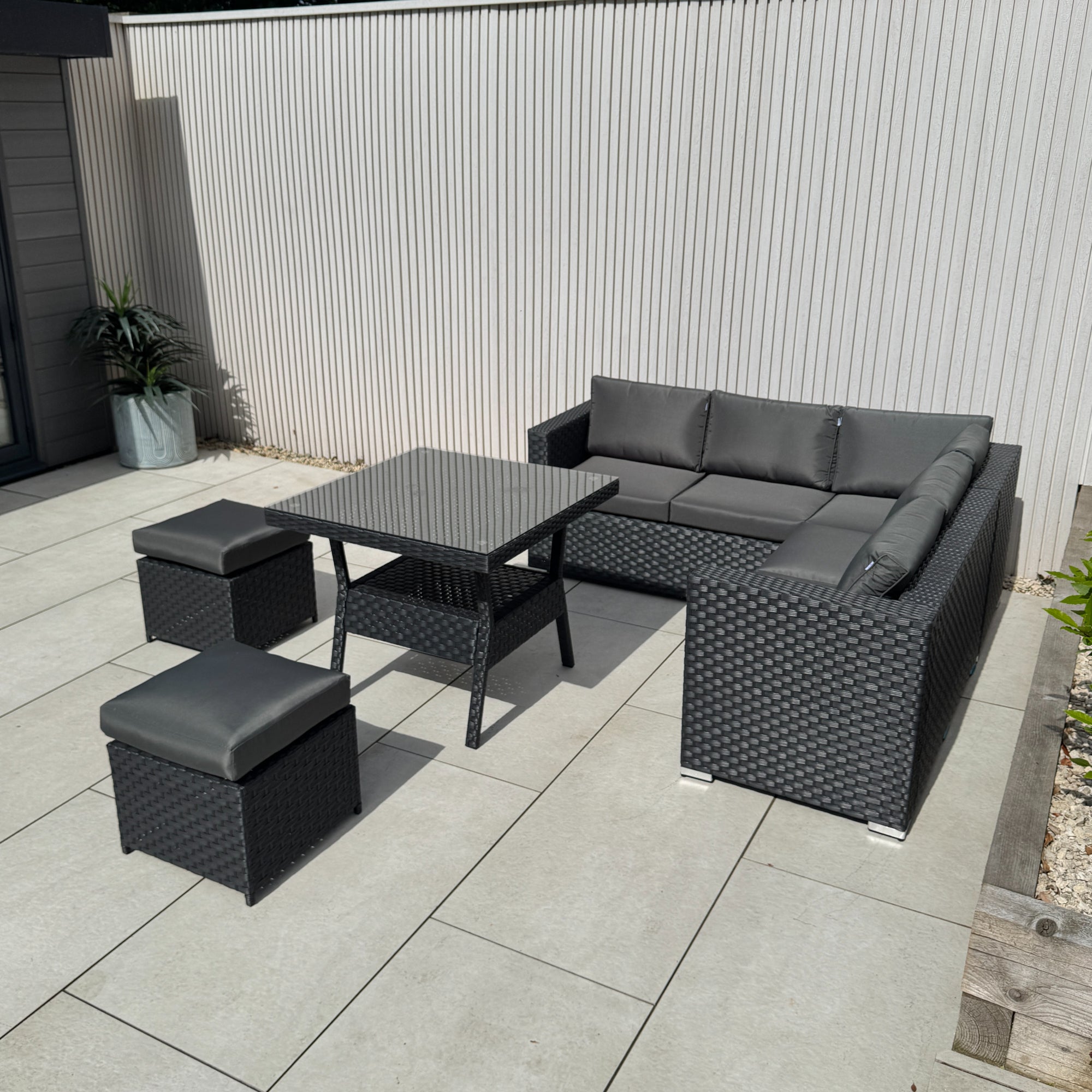 Genoa Corner Sofa Dining Set with 2 Stools in Black - AMC Furniture