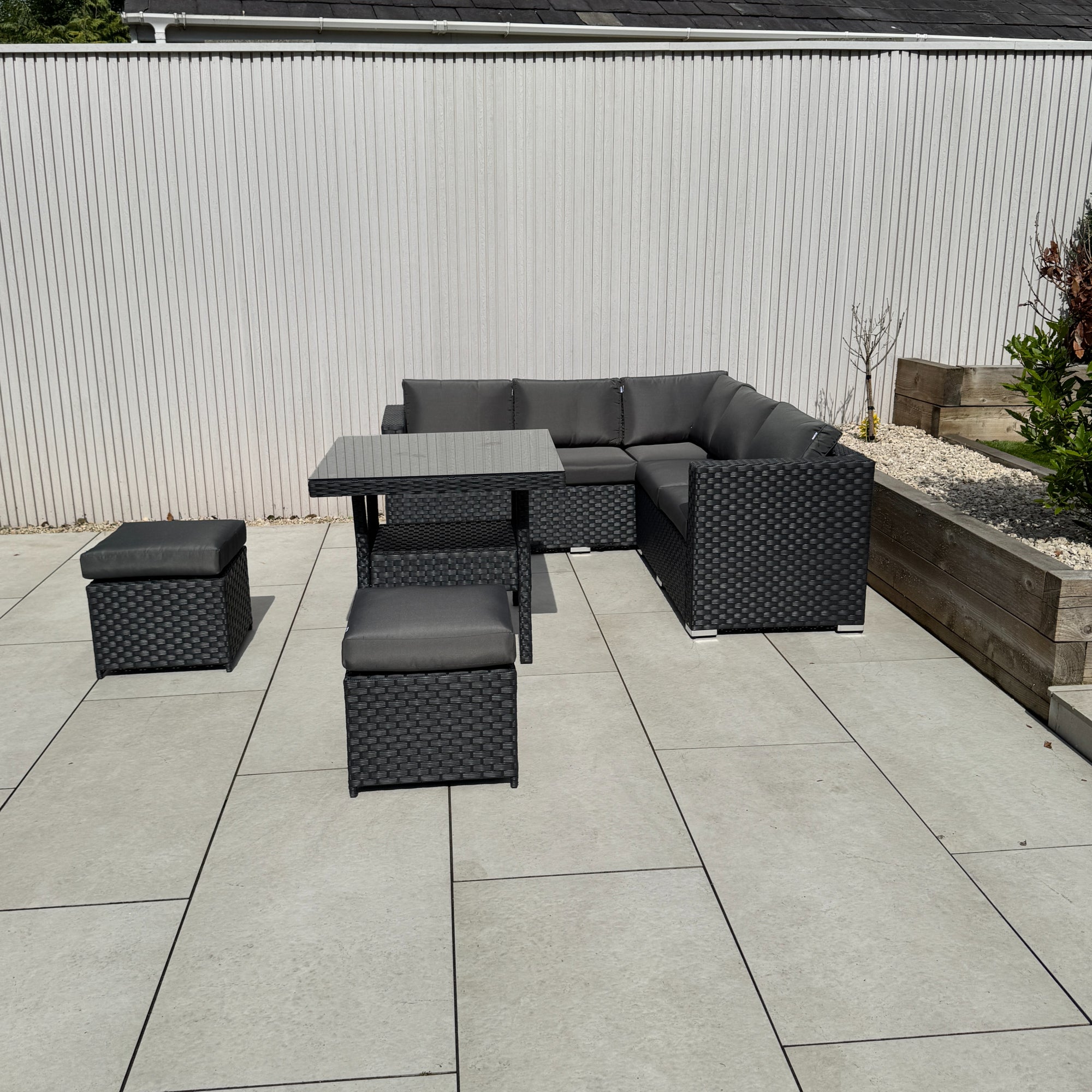 Genoa Corner Sofa Dining Set with 2 Stools in Black - AMC Furniture