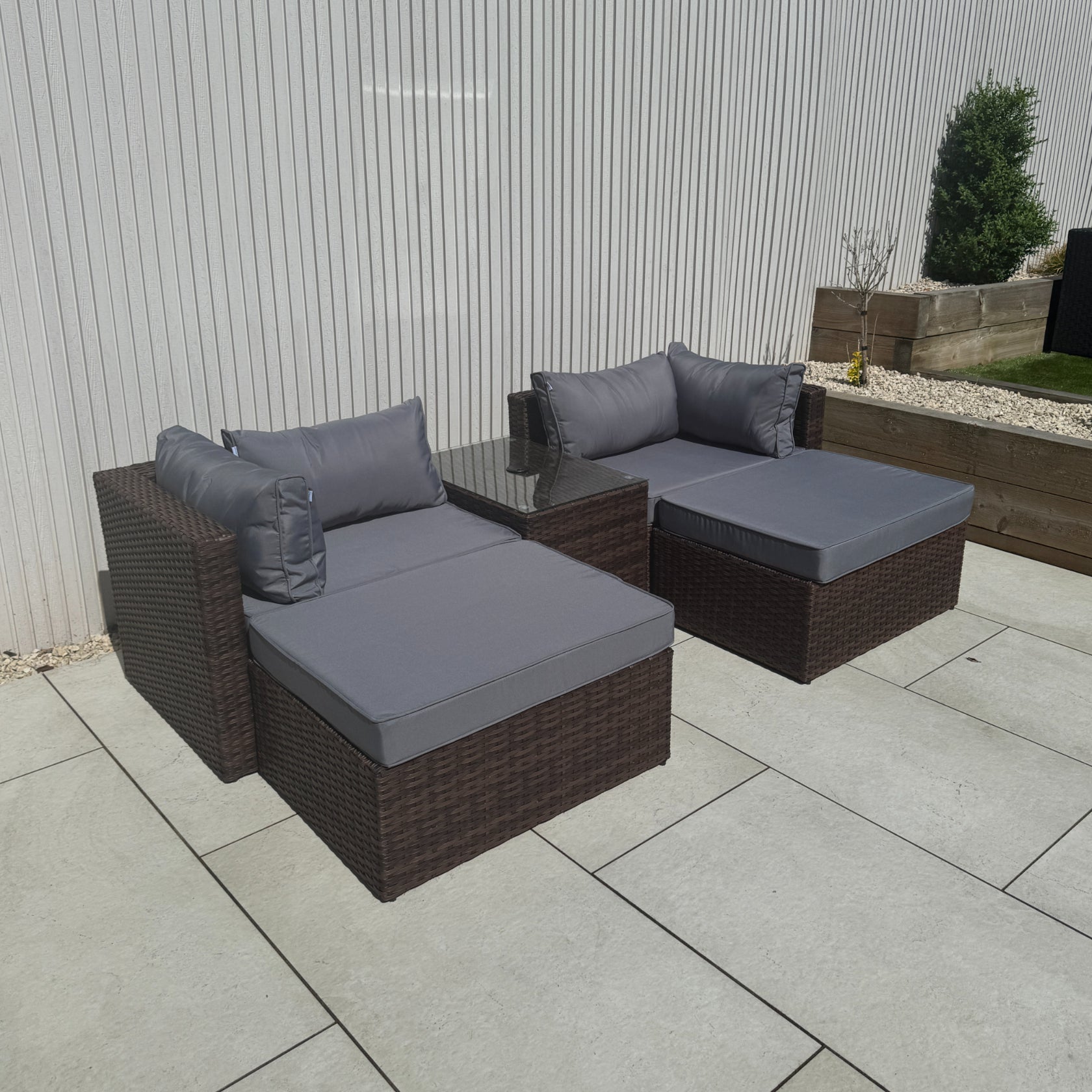 Verona Modular Lounge Sofa Set with Side Table in Brown Rattan (Includes FREE Cover) - AMC Furniture