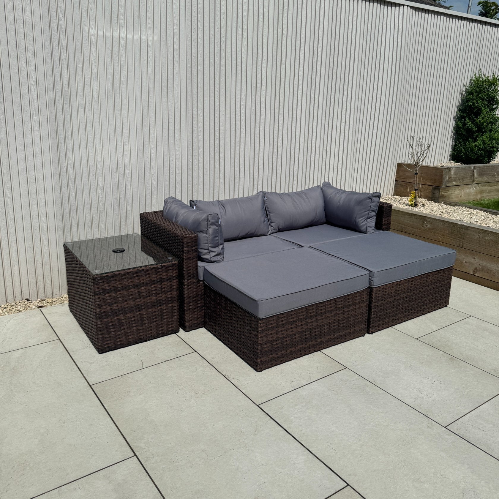 Verona Modular Lounge Sofa Set with Side Table in Brown Rattan (Includes FREE Cover) - AMC Furniture