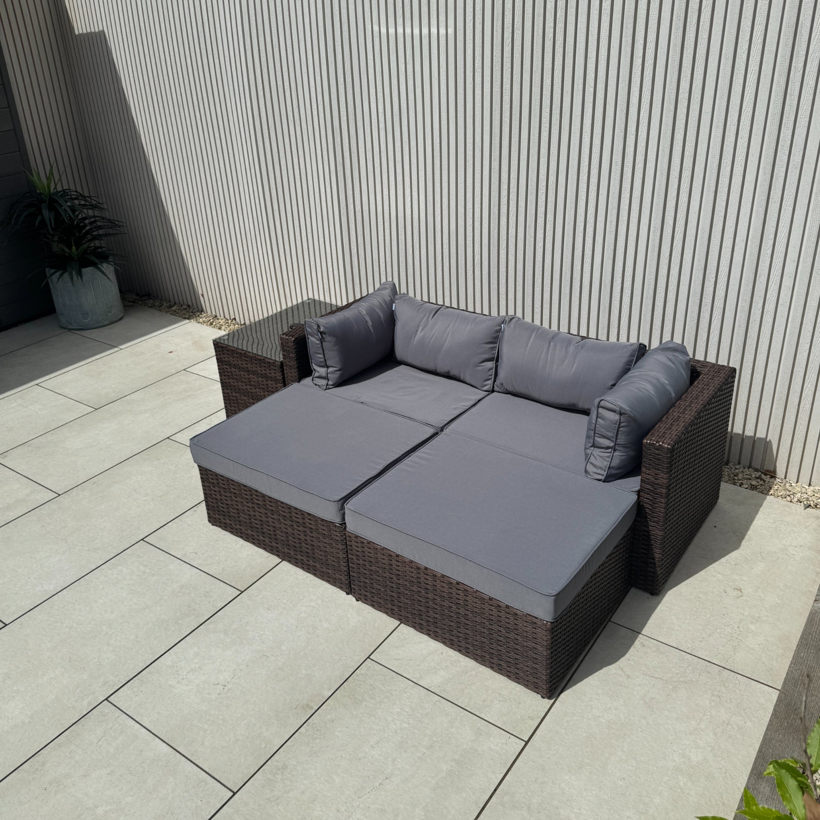 Verona Modular Lounge Sofa Set with Side Table in Brown Rattan (Includes FREE Cover) - AMC Furniture