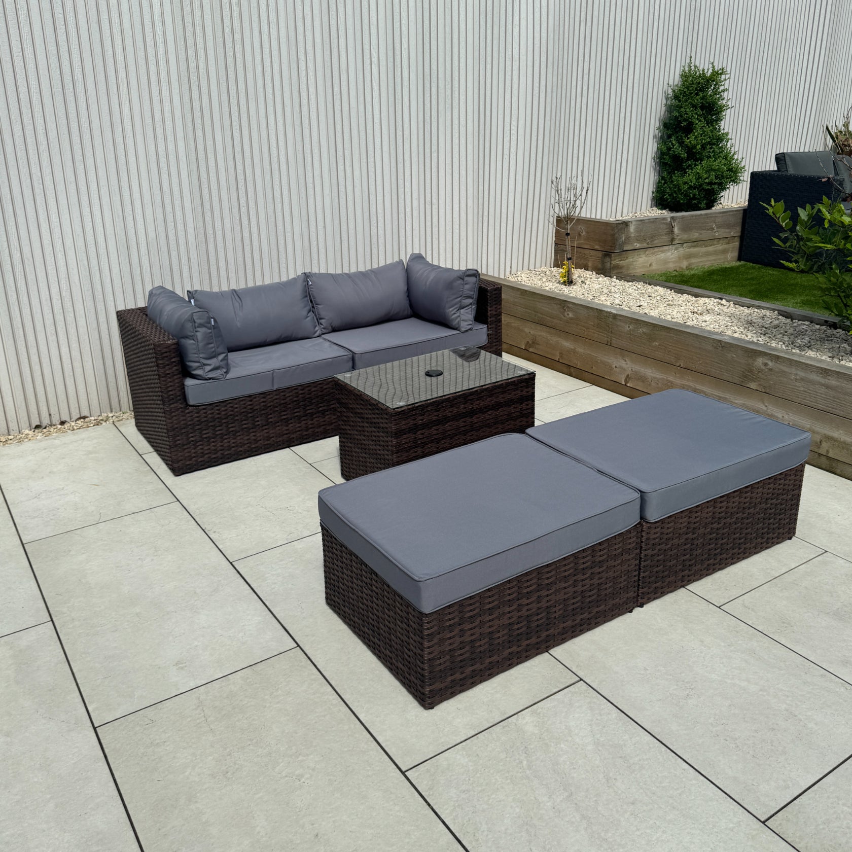 Verona Modular Lounge Sofa Set with Side Table in Brown Rattan (Includes FREE Cover) - AMC Furniture