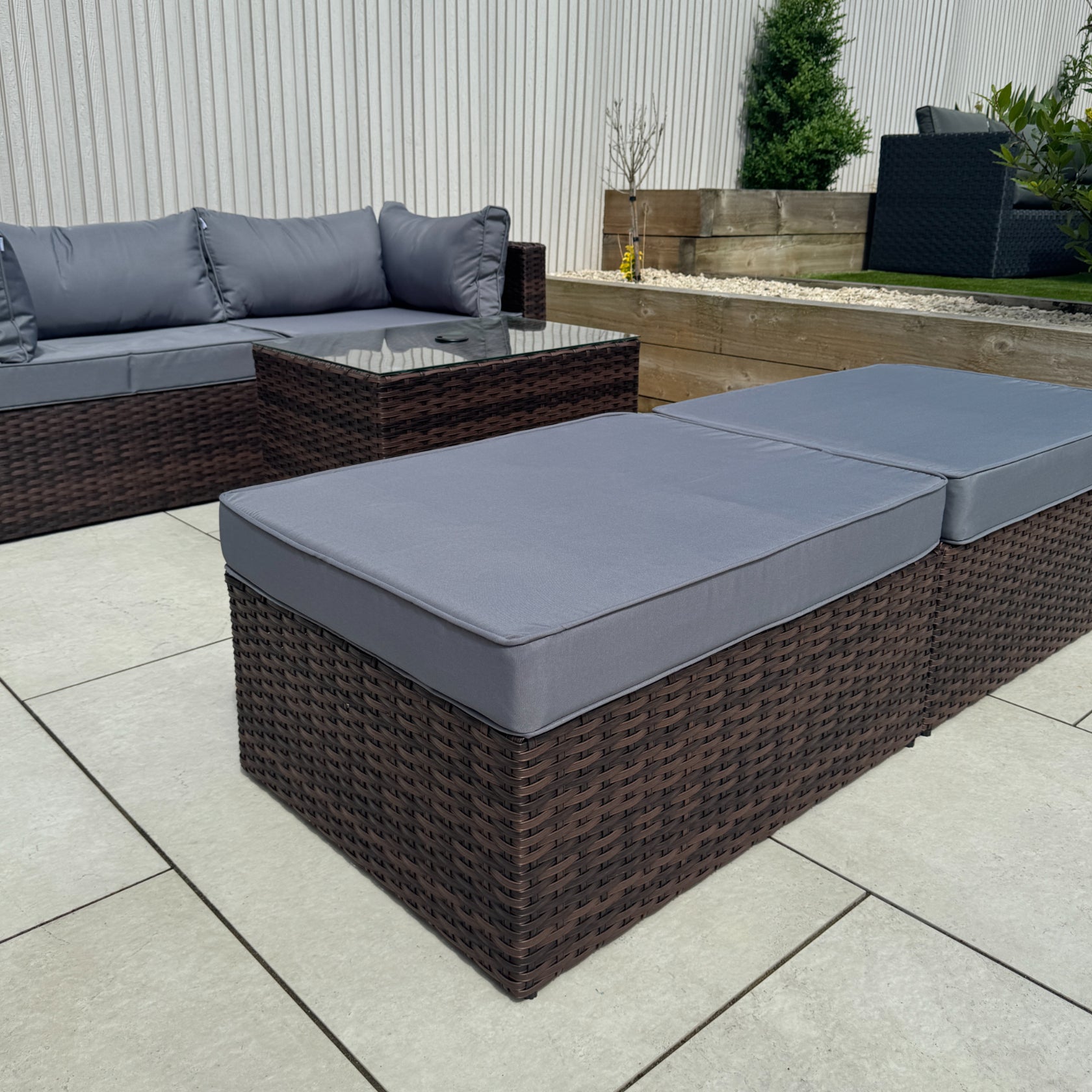 Verona Modular Lounge Sofa Set with Side Table in Brown Rattan (Includes FREE Cover) - AMC Furniture