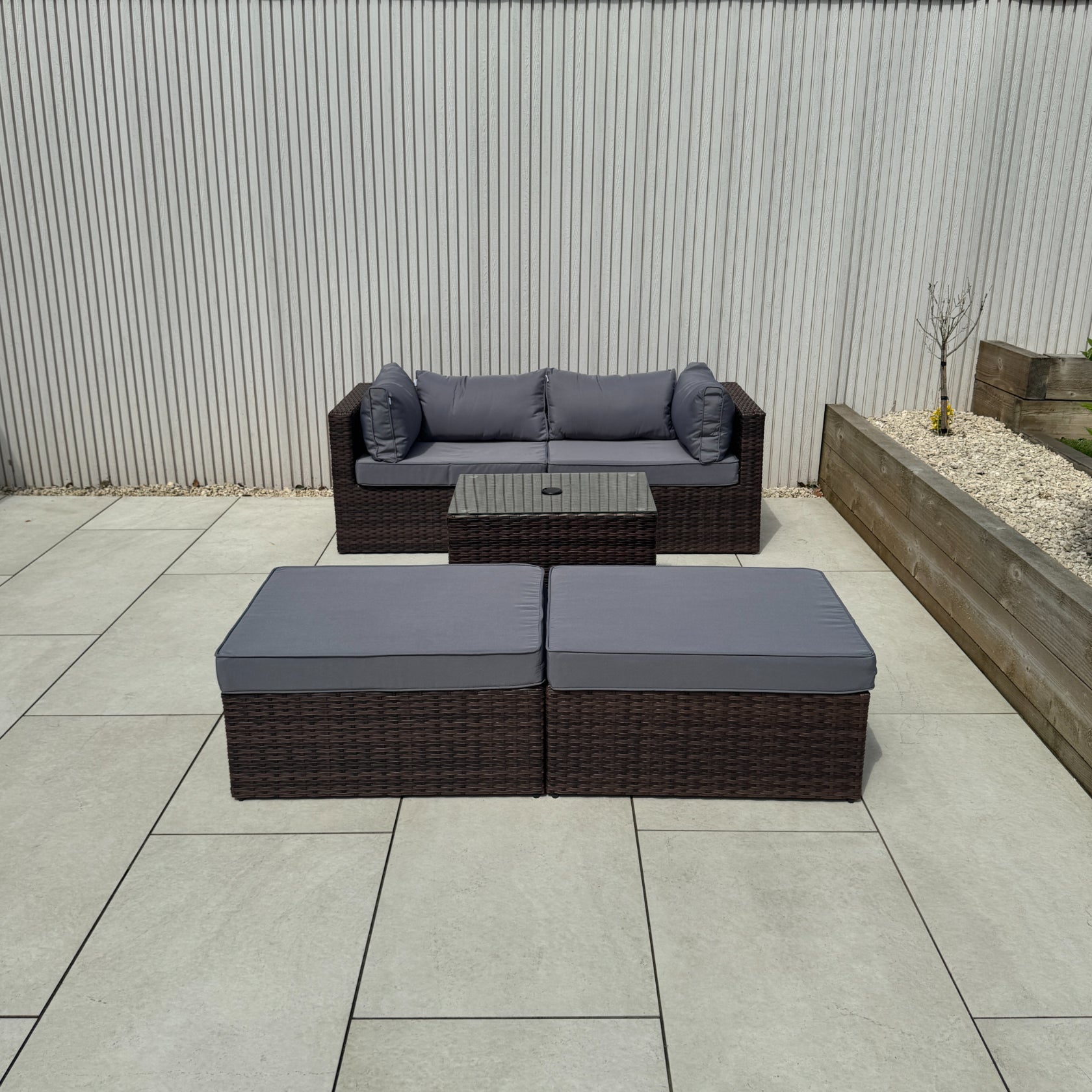 Verona Modular Lounge Sofa Set with Side Table in Brown Rattan (Includes FREE Cover) - AMC Furniture