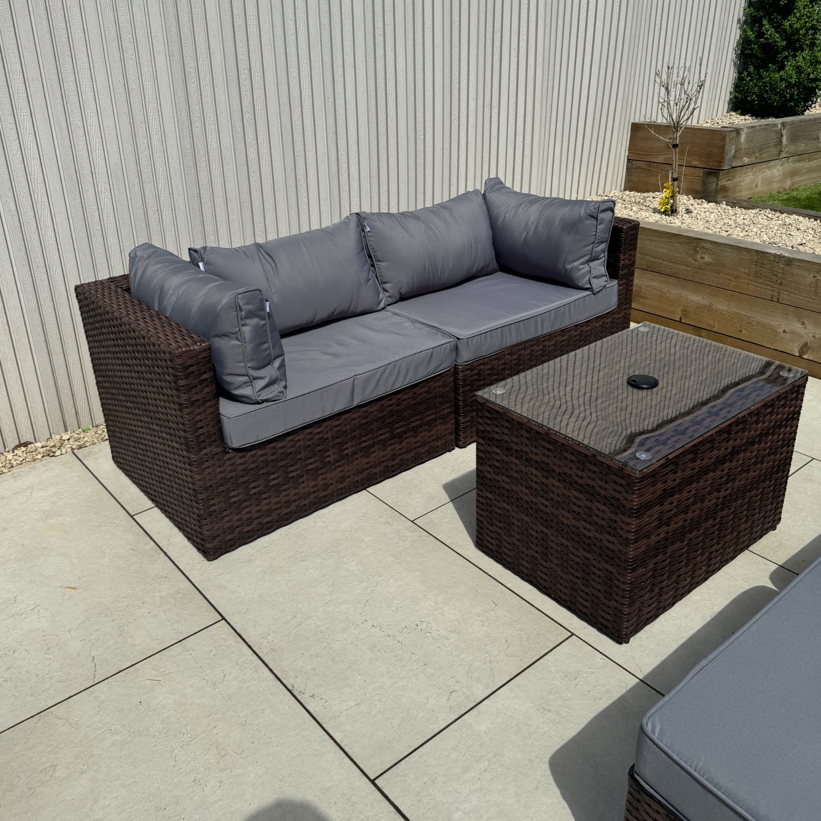 Verona Modular Lounge Sofa Set with Side Table in Brown Rattan (Includes FREE Cover) - AMC Furniture