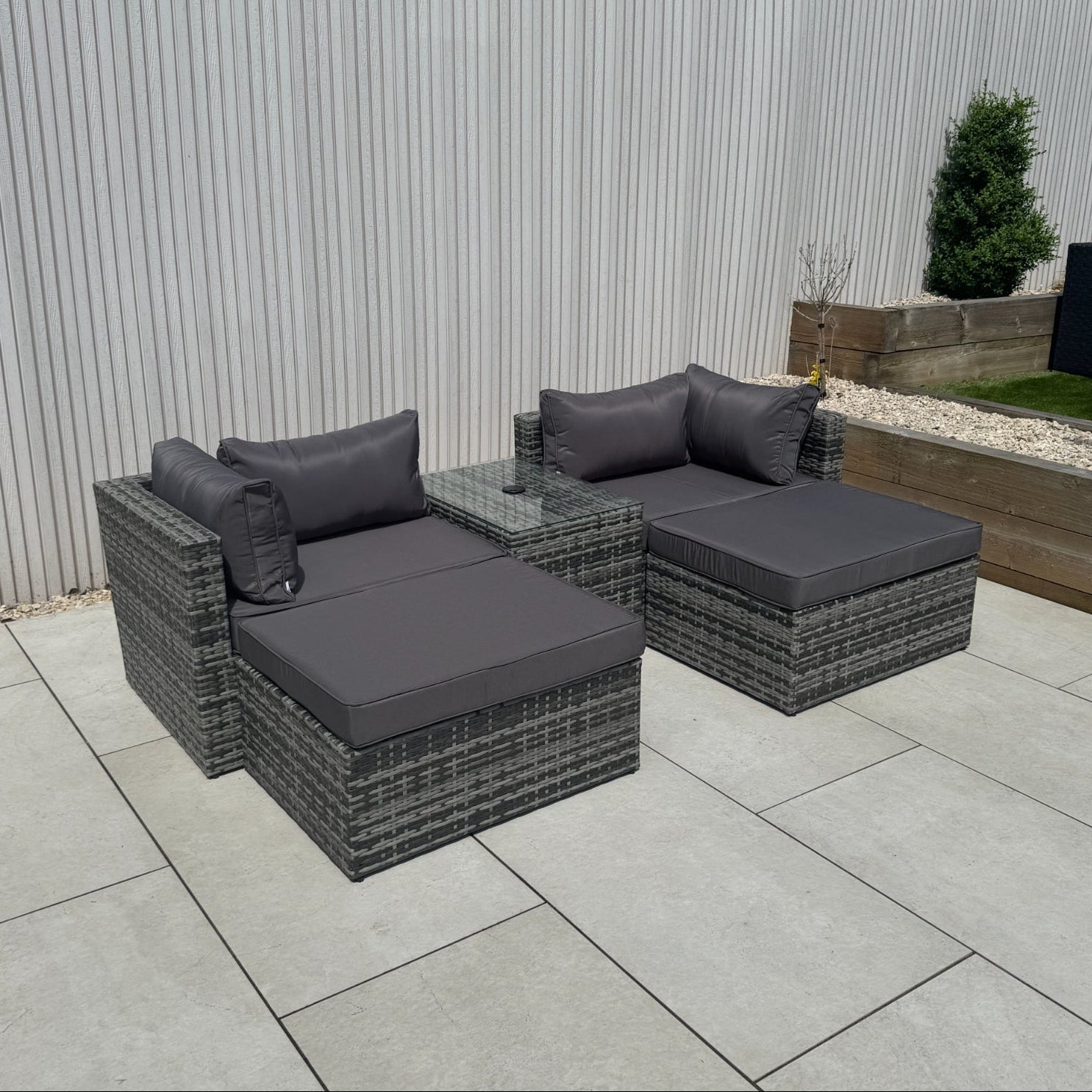 Verona Modular Lounge Sofa Set with Side Table in Grey Rattan (Includes FREE Cover) - AMC Furniture