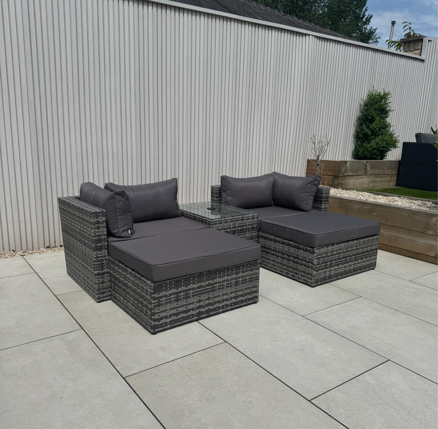 Verona Modular Lounge Sofa Set with Side Table in Grey Rattan (Includes FREE Cover) - AMC Furniture
