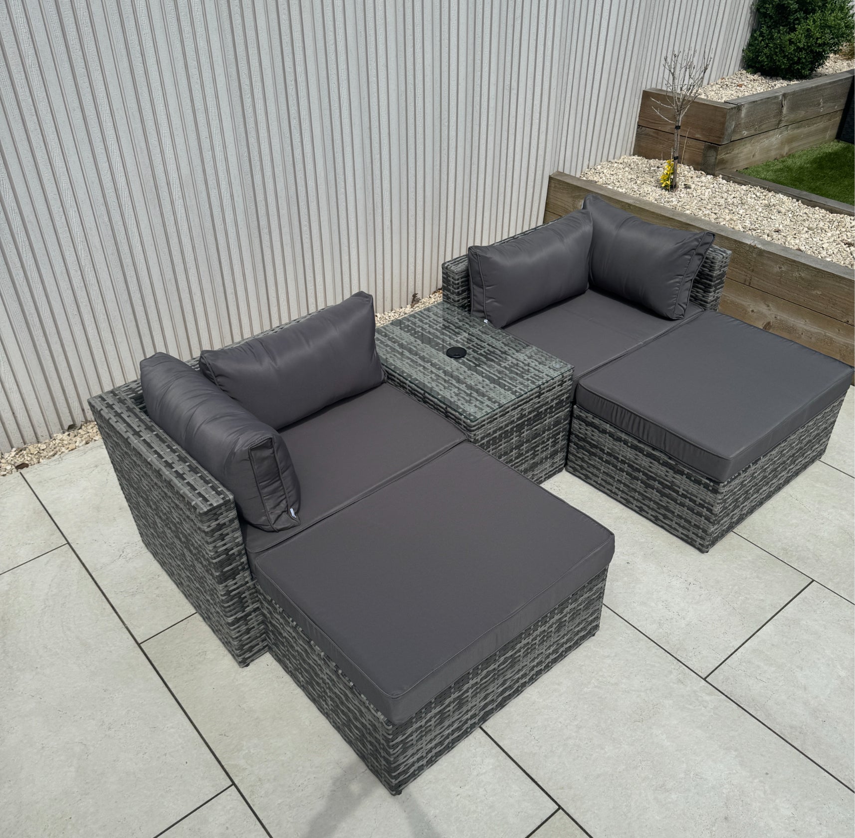 Verona Modular Lounge Sofa Set with Side Table in Grey Rattan (Includes FREE Cover) - AMC Furniture