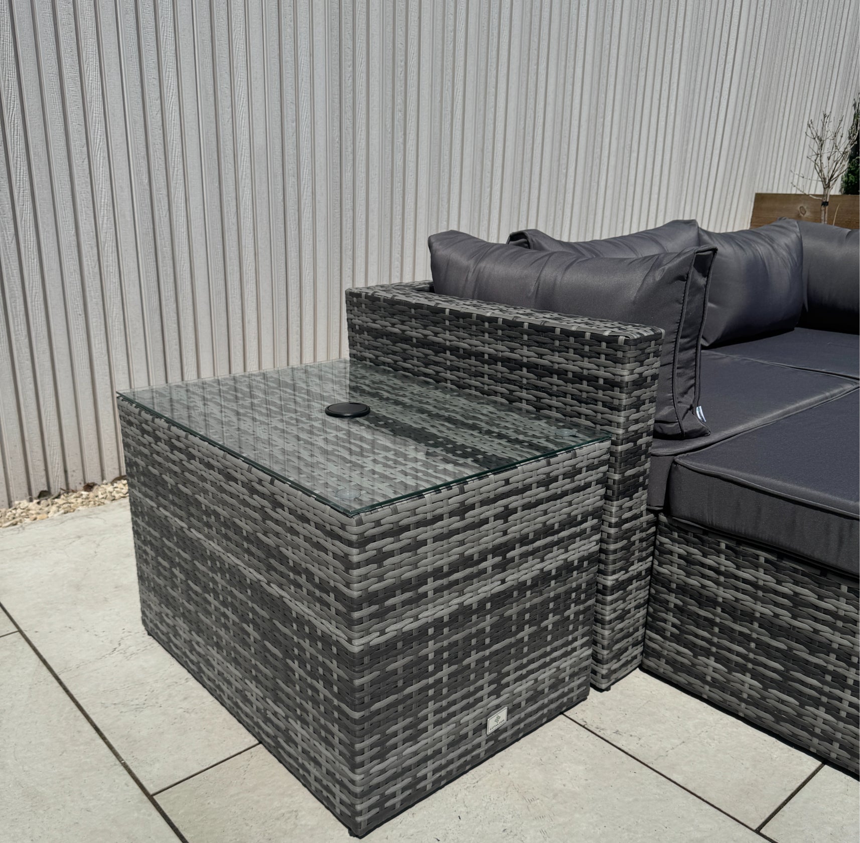 Verona Modular Lounge Sofa Set with Side Table in Grey Rattan (Includes FREE Cover) - AMC Furniture