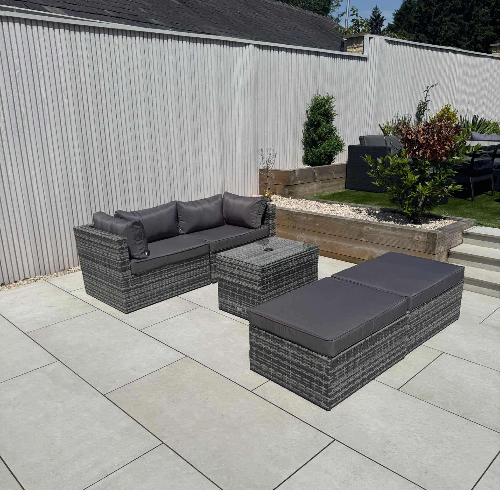 Verona Modular Lounge Sofa Set with Side Table in Grey Rattan (Includes FREE Cover) - AMC Furniture