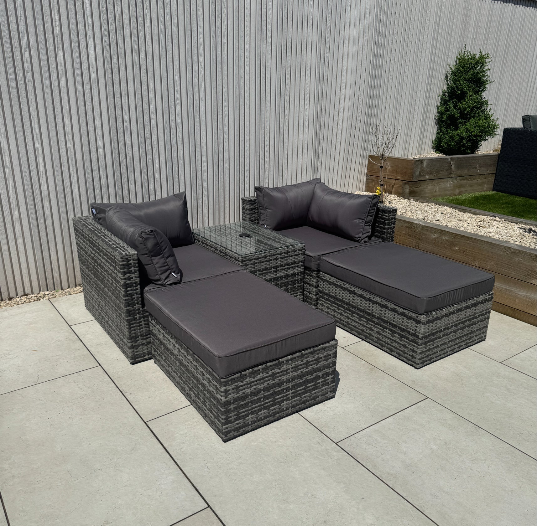 Verona Modular Lounge Sofa Set with Side Table in Grey Rattan (Includes FREE Cover) - AMC Furniture