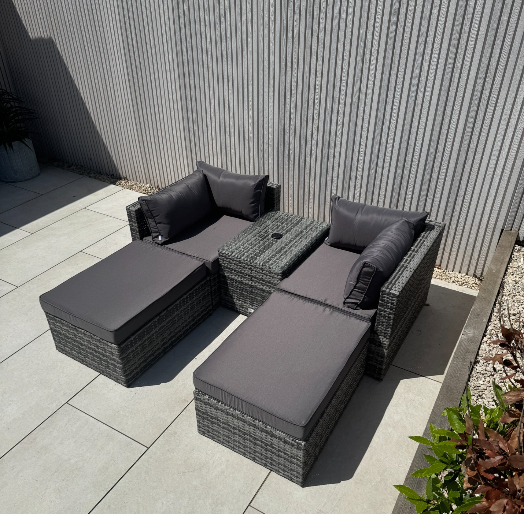 Verona Modular Lounge Sofa Set with Side Table in Grey Rattan (Includes FREE Cover) - AMC Furniture