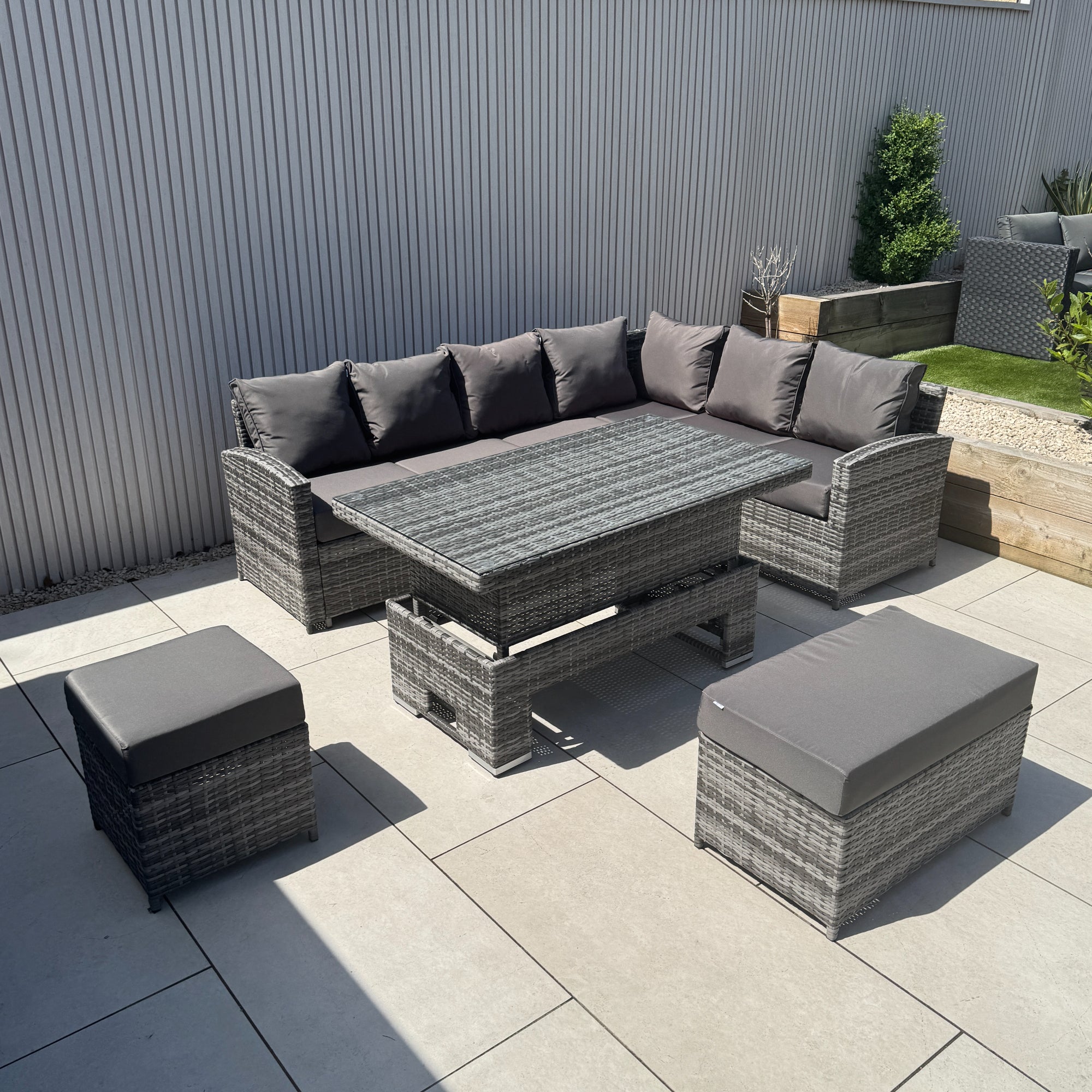 Casa Corner Sofa Set with Rising Dining Table in Mixed Weave (Right Hand) - AMC Furniture