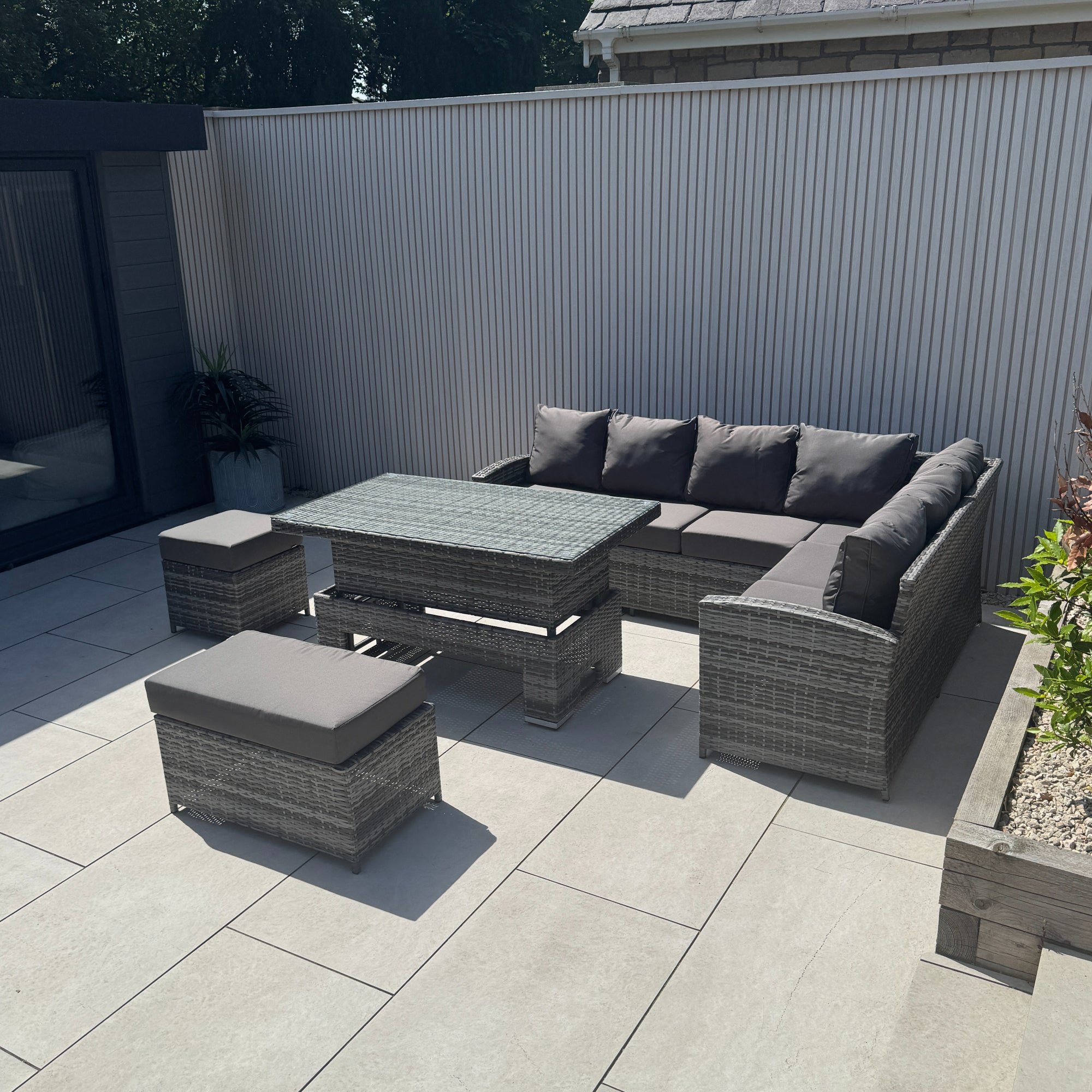 Casa Corner Sofa Set with Rising Dining Table in Mixed Weave (Right Hand) - AMC Furniture