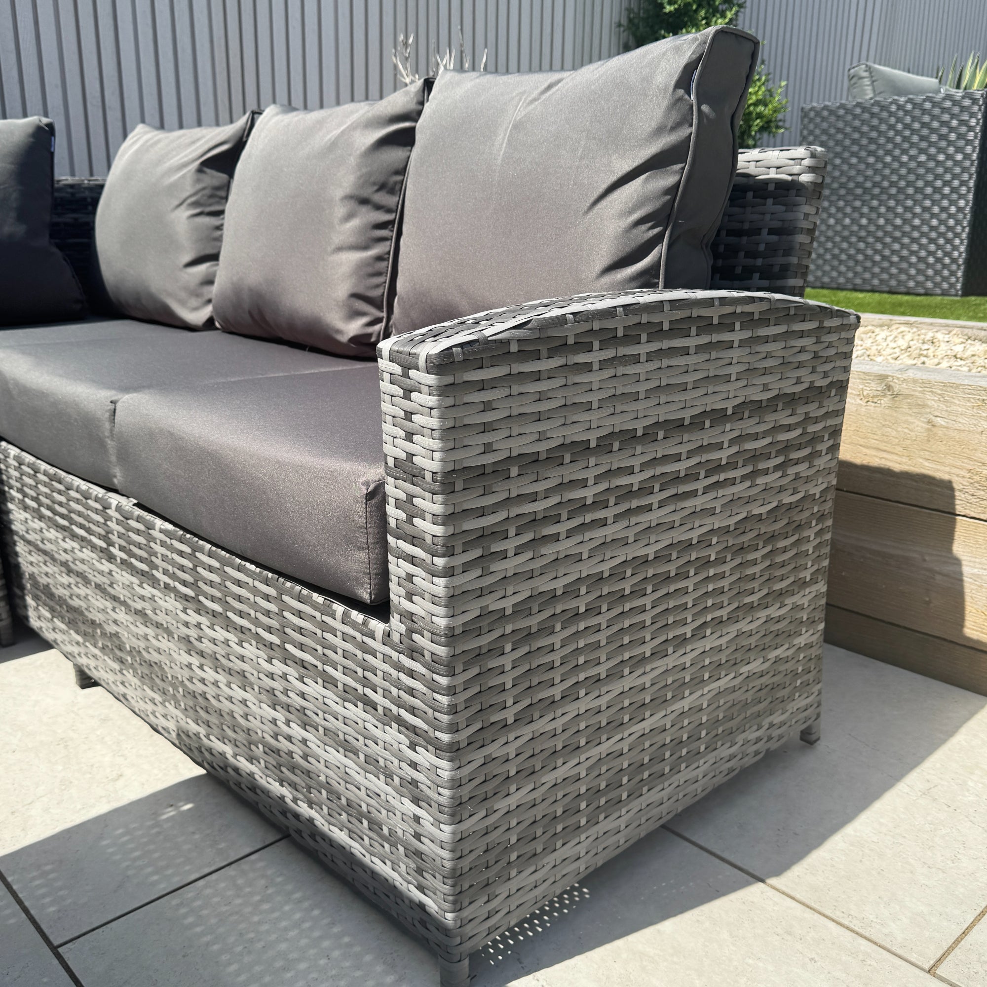 Casa Corner Sofa Set with Rising Dining Table in Mixed Weave (Right Hand) - AMC Furniture