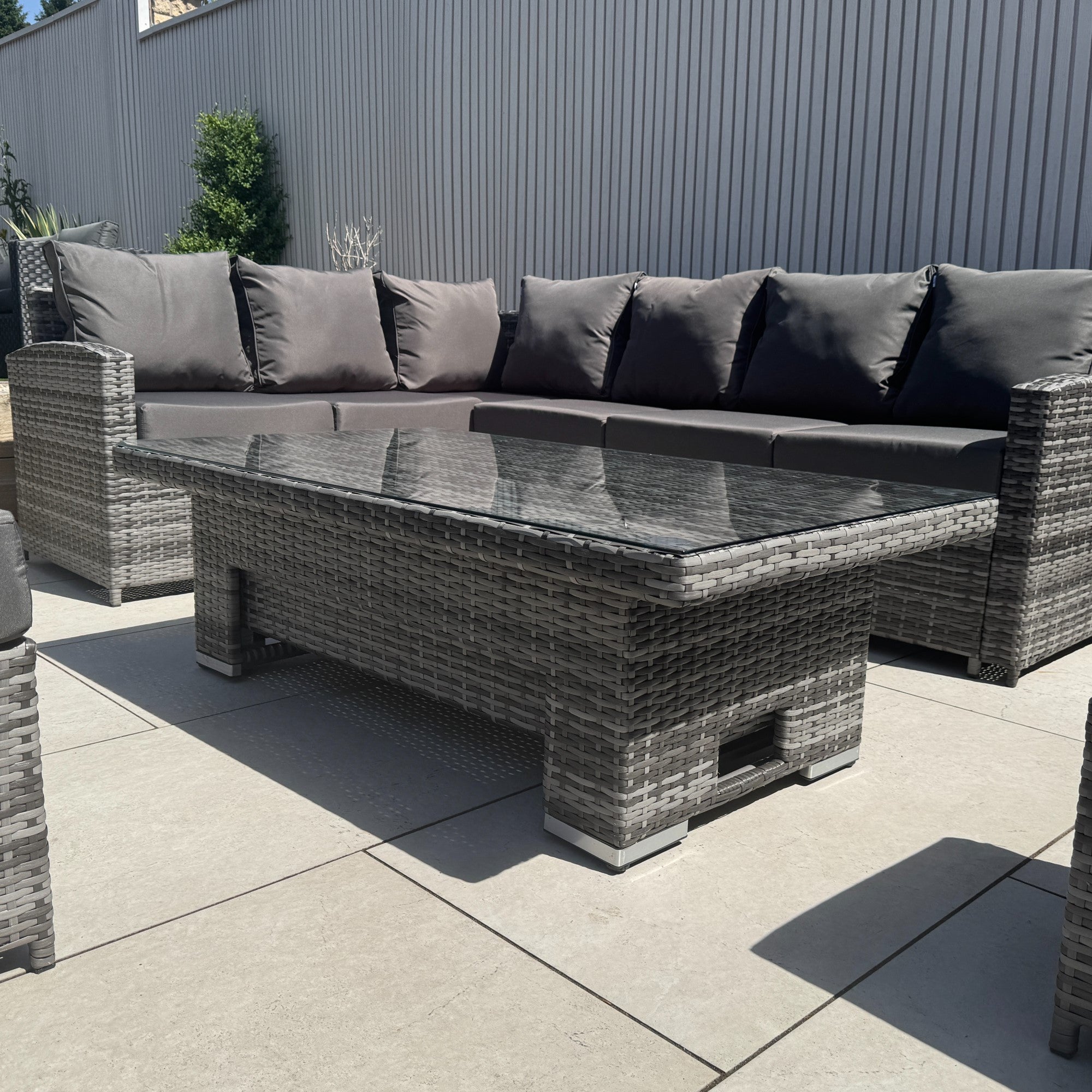 Casa Corner Sofa Set with Rising Dining Table in Mixed Weave (Left Hand) - AMC Furniture