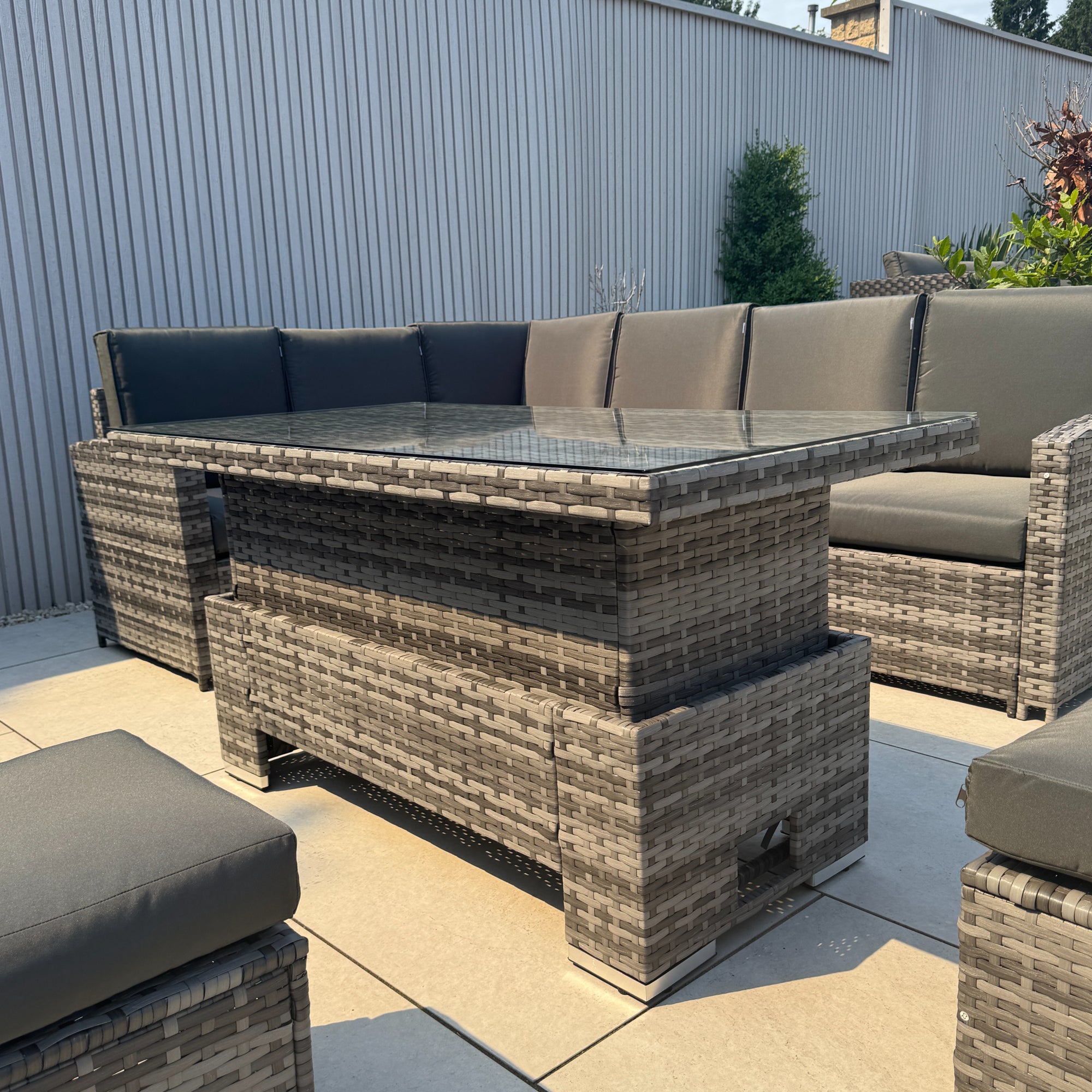 Rhodes Corner Sofa Dining Set with Rising Table in Grey - AMC Furniture