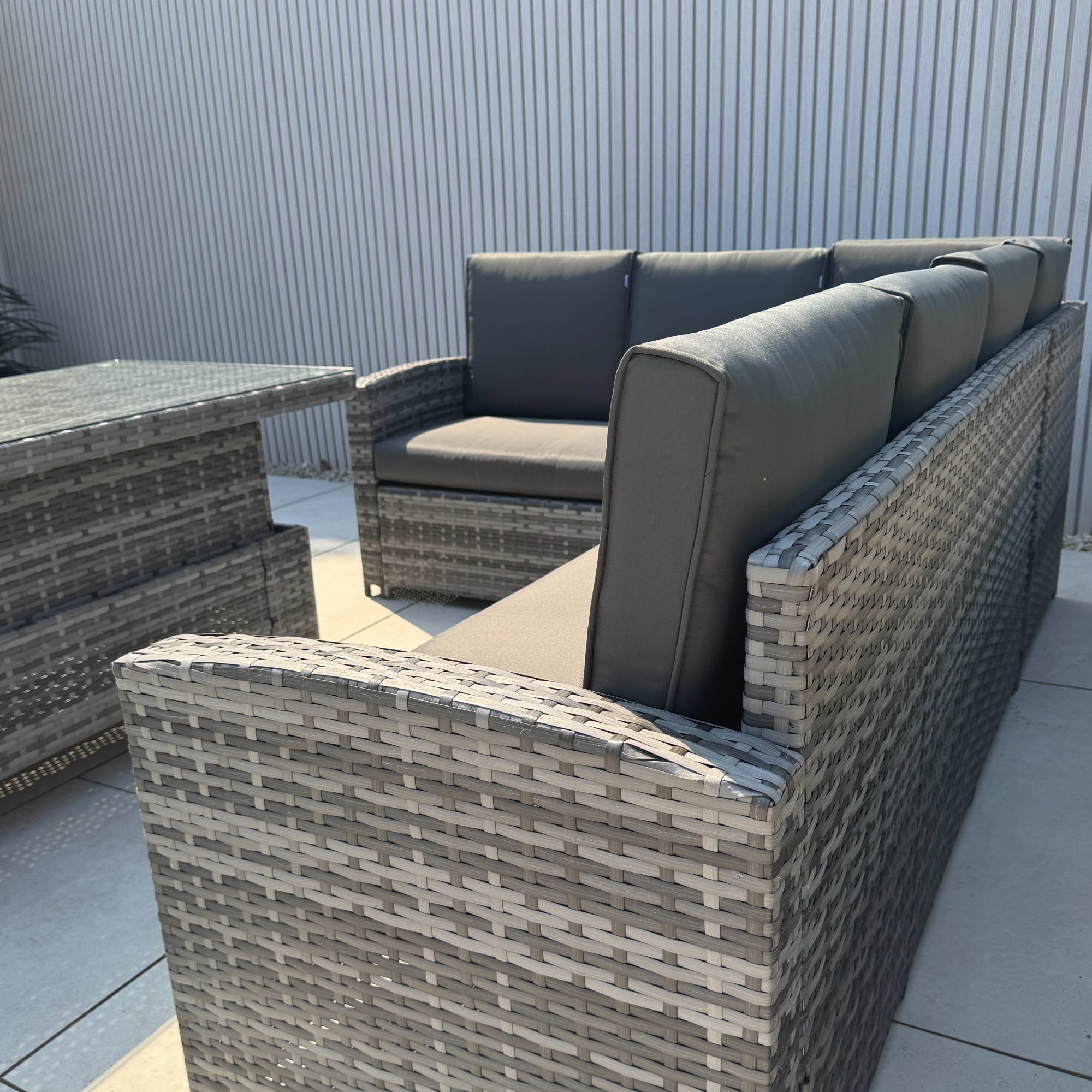 Rhodes Corner Sofa Dining Set with Rising Table in Grey - AMC Furniture