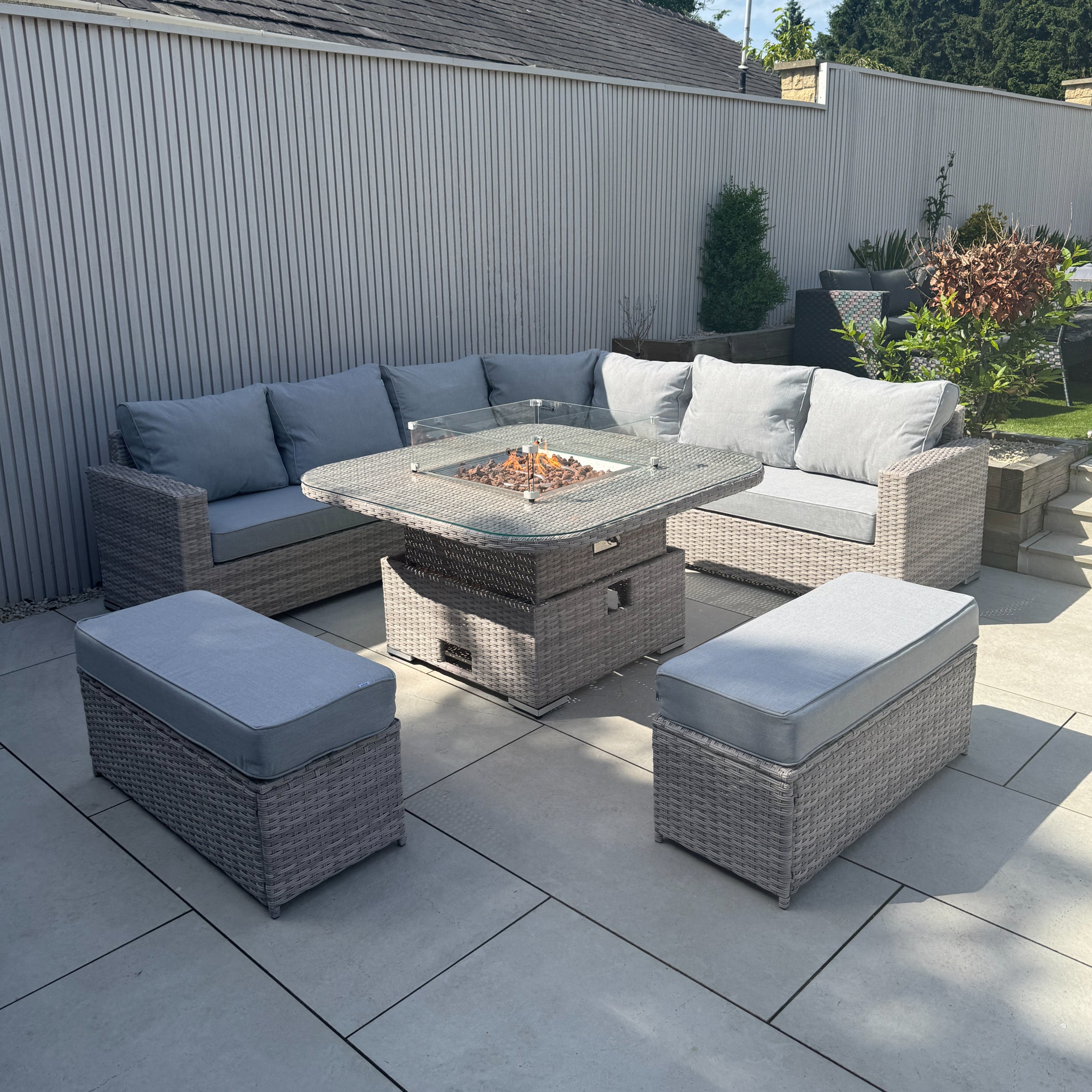 Santorini Large Equal Corner Sofa with Rising Firepit Table