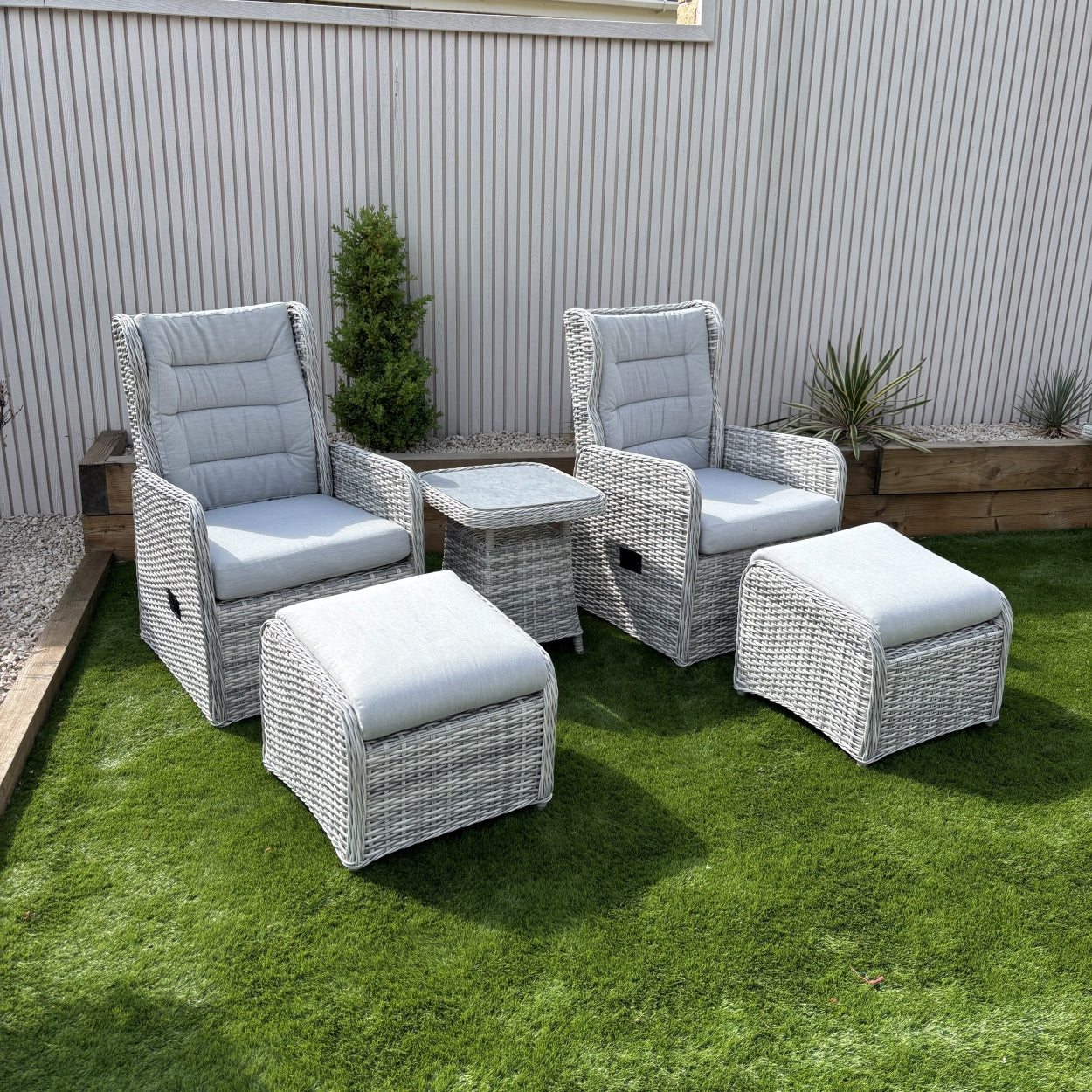 Willow Rattan and Aluminum Frame Reclining Lounge Set – Grey/Beige (14930009850234)