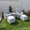 Willow Rattan and Aluminum Frame Reclining Lounge Set – Grey/Beige