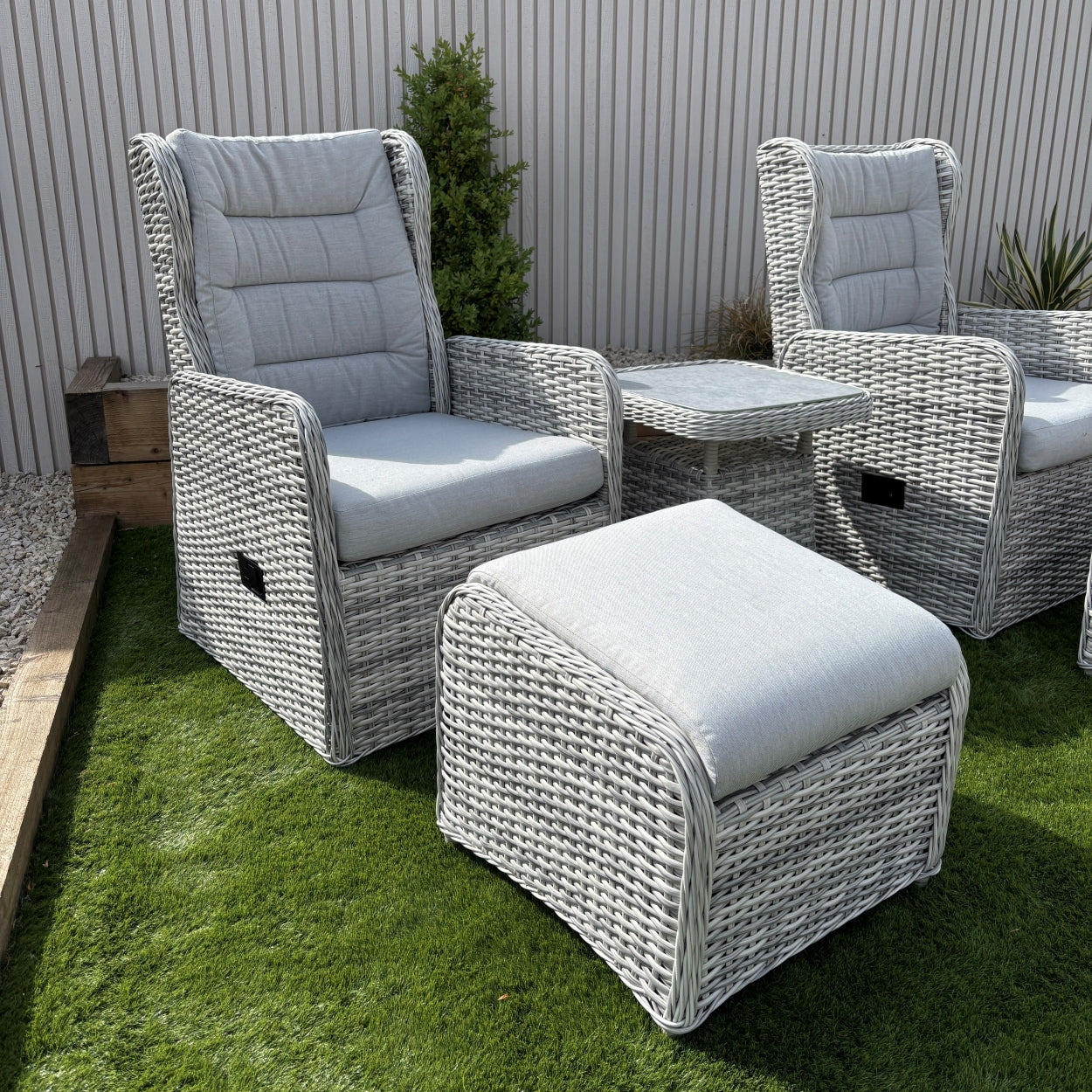 Willow Rattan and Aluminum Frame Reclining Lounge Set – Grey/Beige (14930009850234)