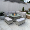 Lola Rattan Corner Dining Set with Fire Pit – Grey/Beige