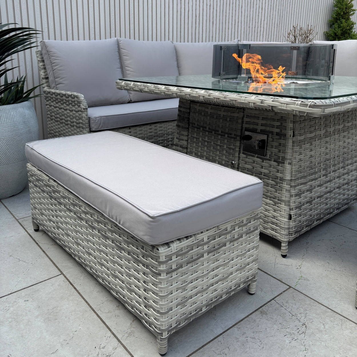 Lola Rattan Corner Dining Set with Fire Pit – Beige (14930007720314)