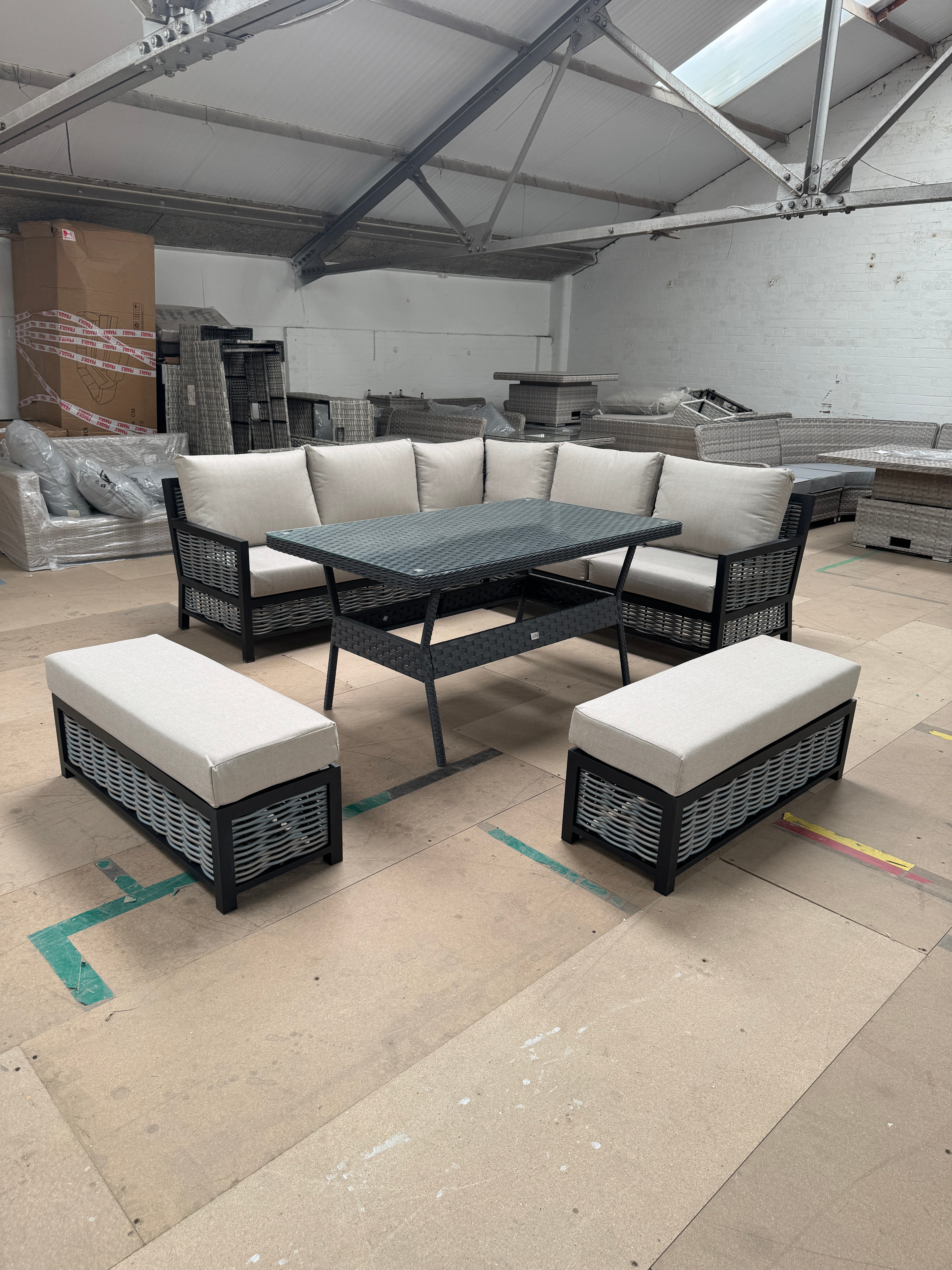 Ivy Aluminium Corner Sofa Set with Rattan Dining Table - AMC Furniture