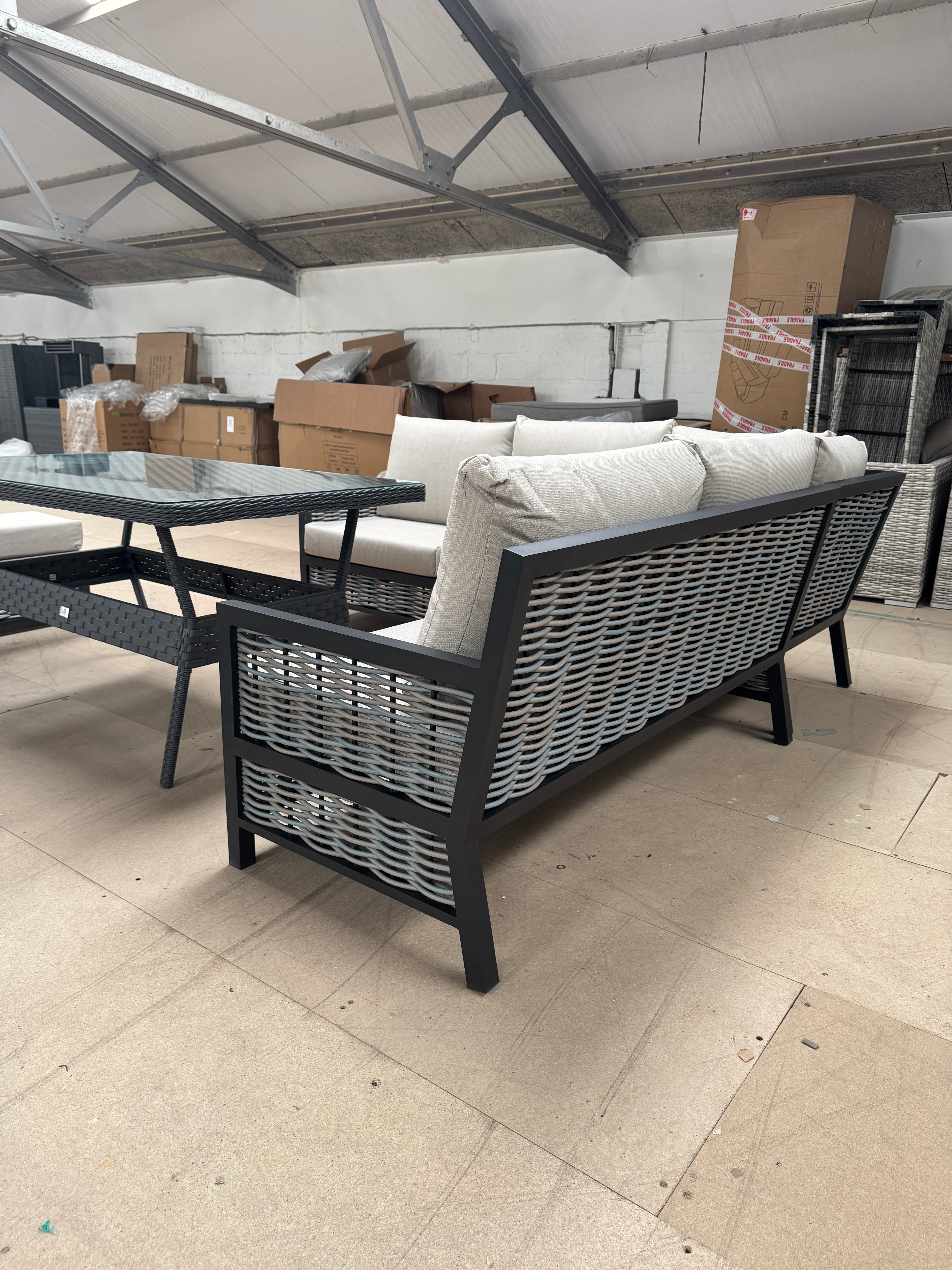 Ivy Aluminium Corner Sofa Set with Rattan Dining Table - AMC Furniture