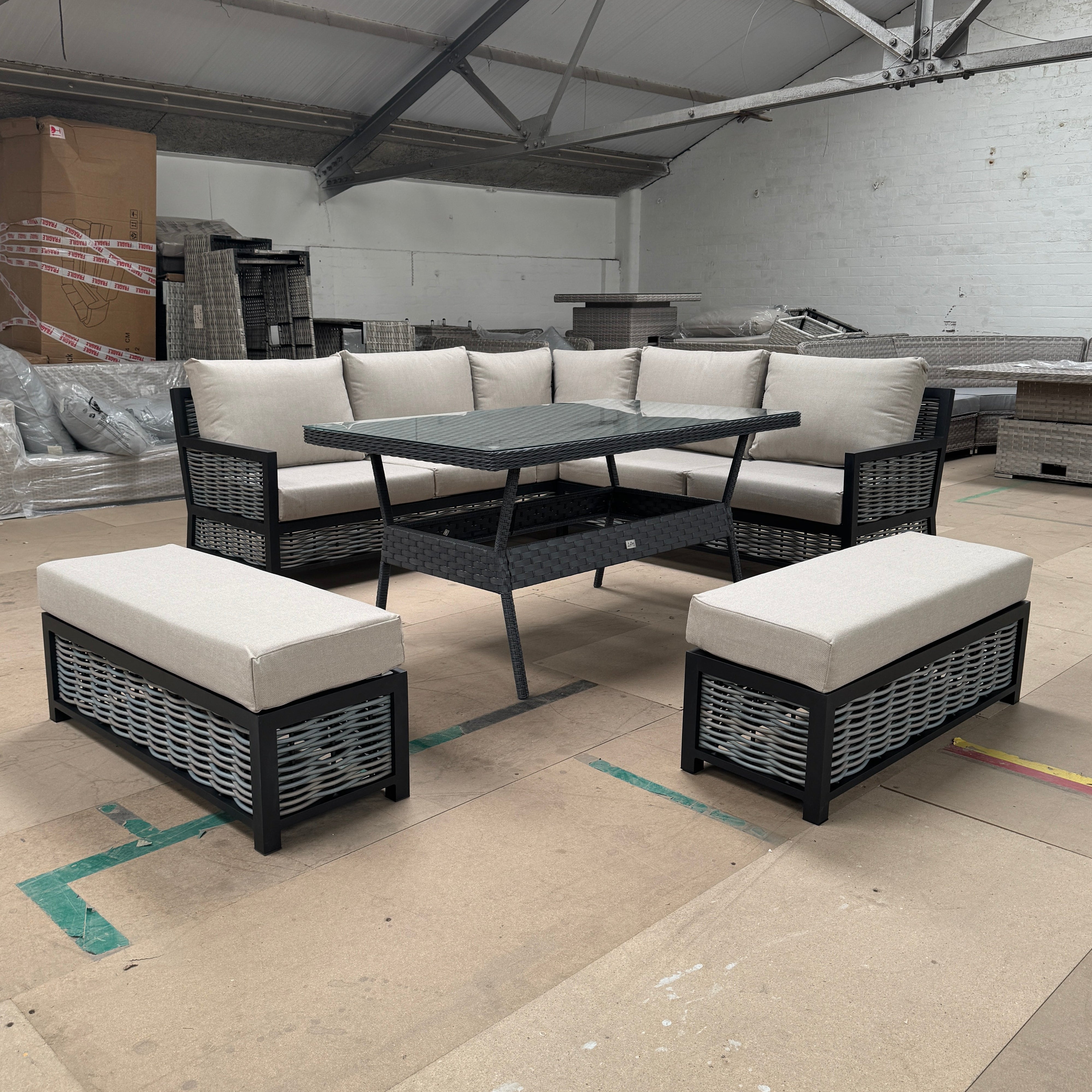 Ivy Aluminium Corner Sofa Set with Rattan Dining Table - AMC Furniture