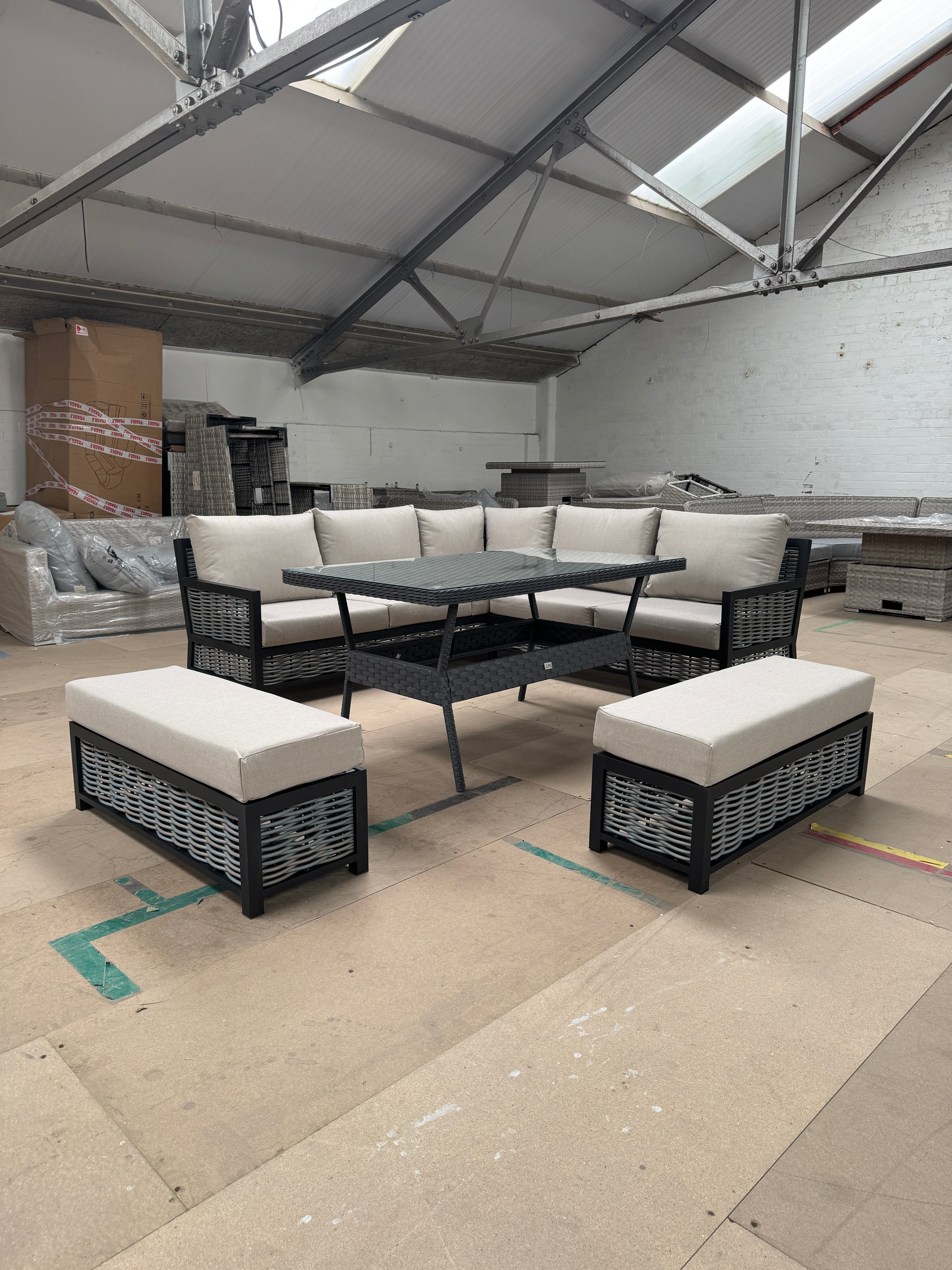 Ivy Aluminium Corner Sofa Set with Rattan Dining Table - AMC Furniture
