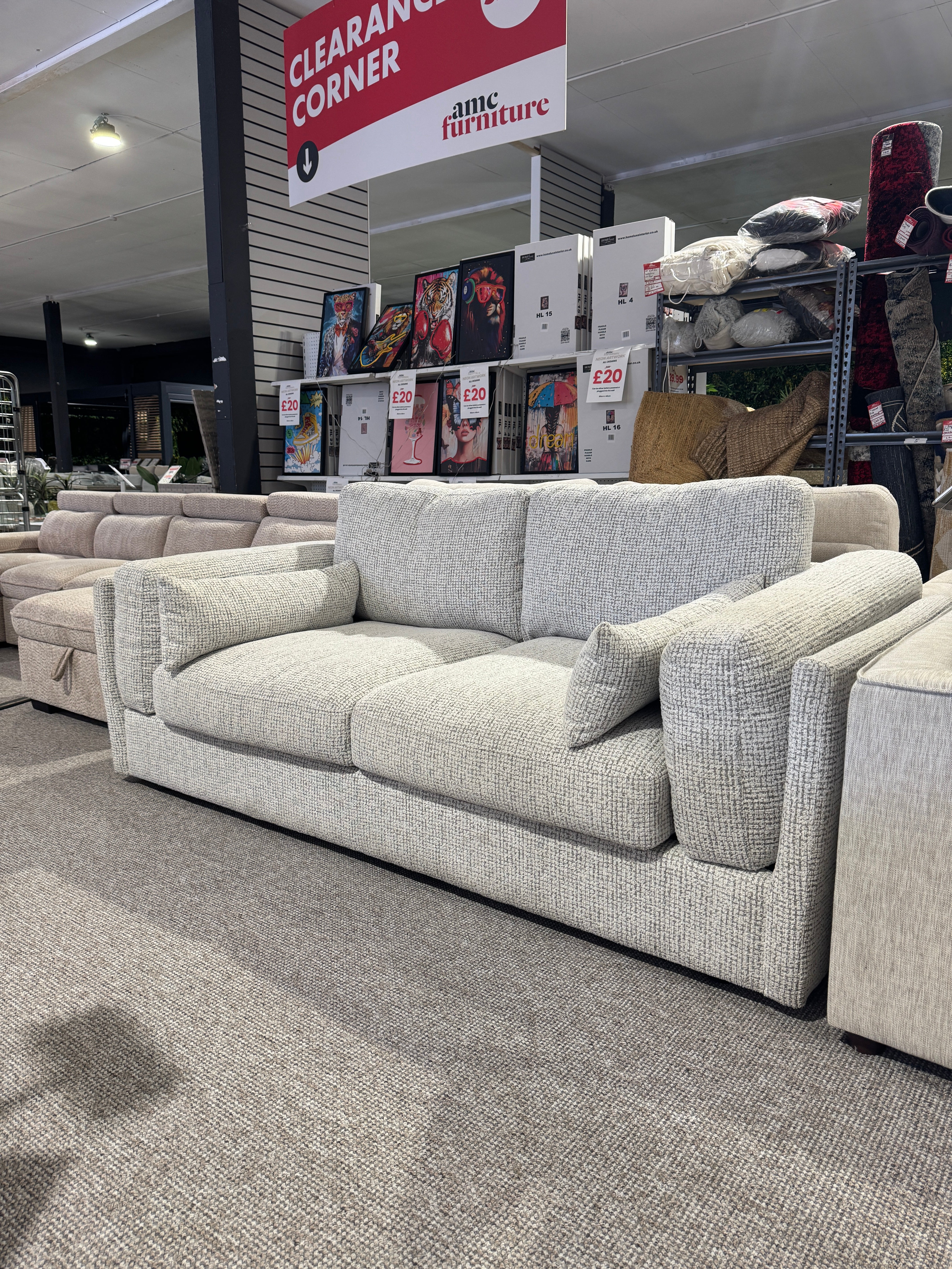 Belle 3 Seater Sofa in Grey (Ex Display)