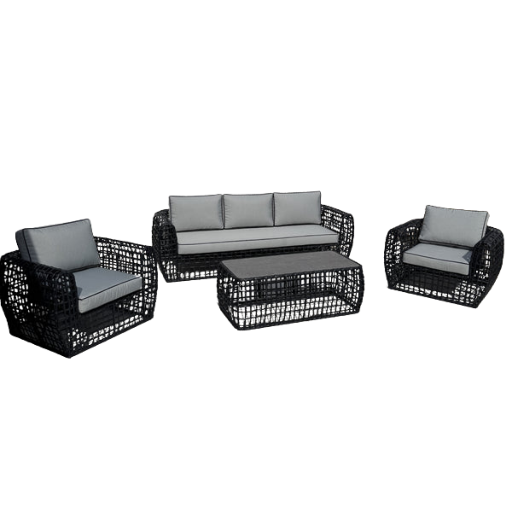 Indi 4 Piece Rattan Garden Furniture Sofa Set - Black