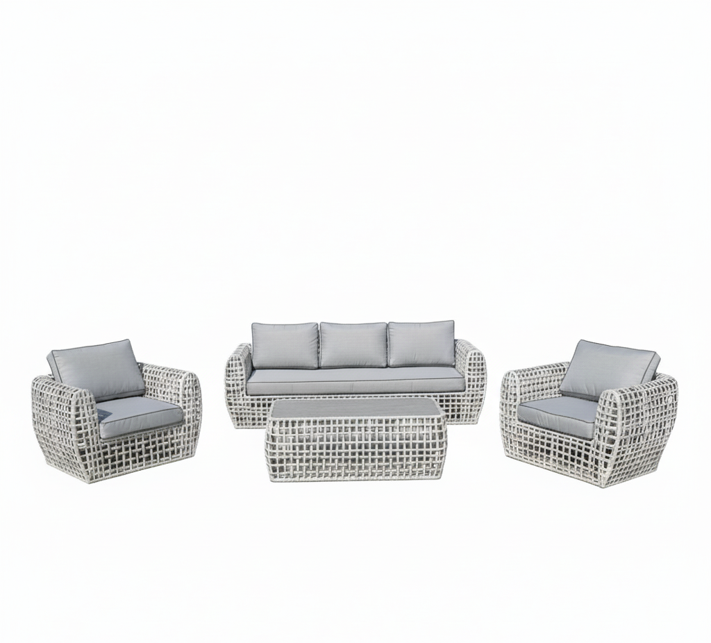 Indi 4 Piece Rattan Garden Furniture Sofa Set - Grey