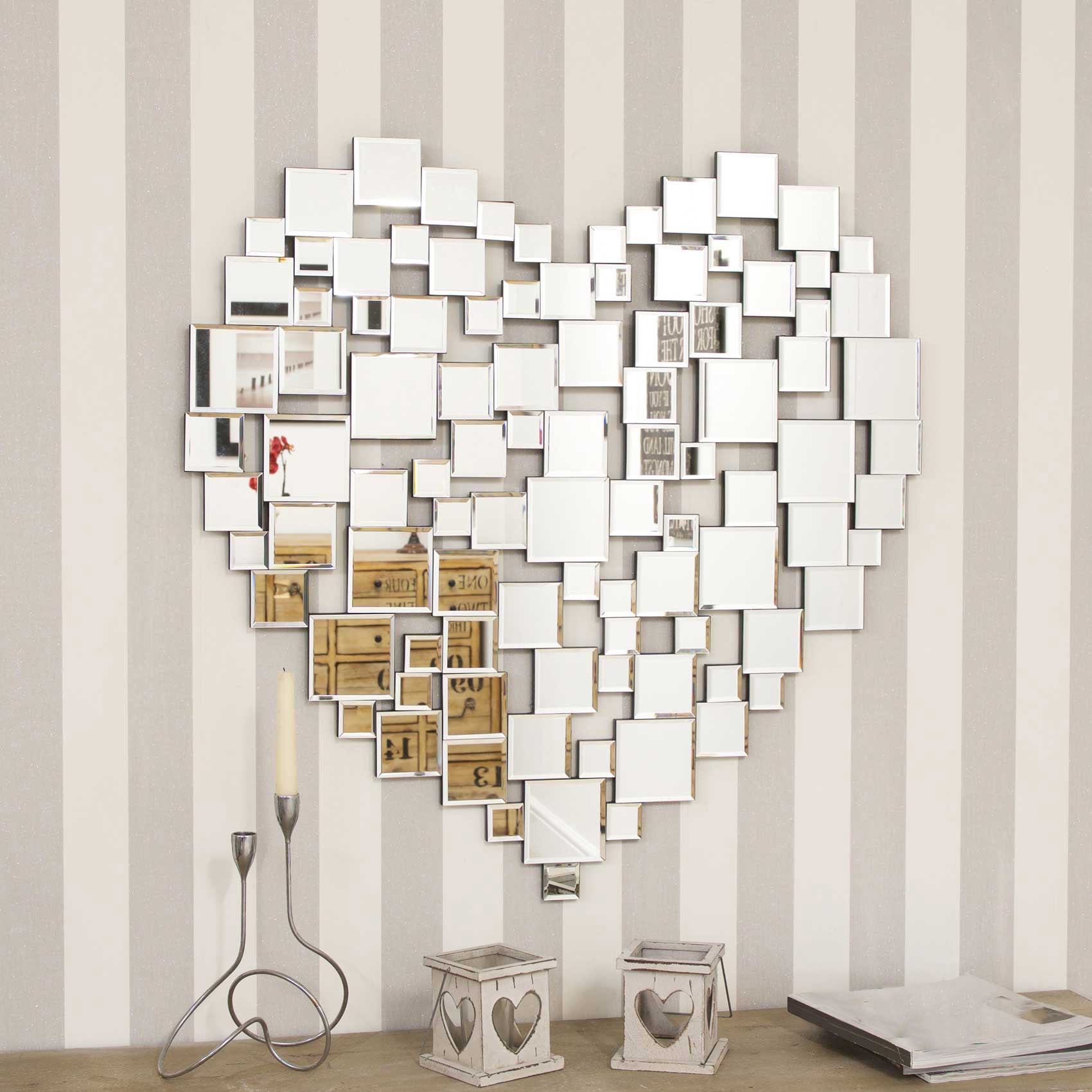 Love All Glass Collage Heart Wall Mirror 80 x 80 CM (15010558738810)