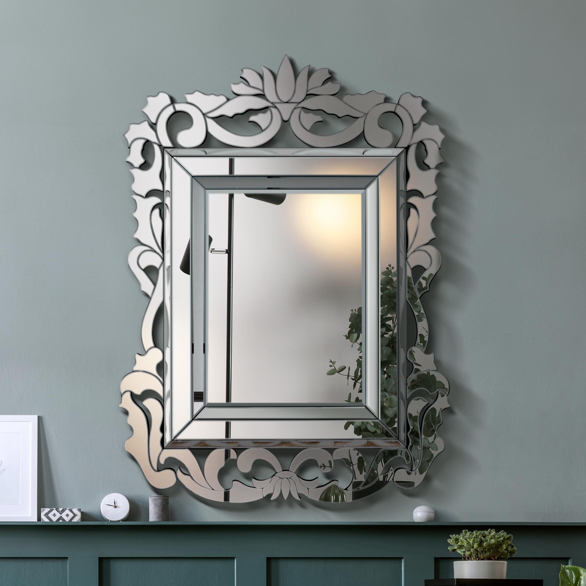 All Glass Stylised Baroque Inspired Wall Mirror 135 x 99 CM (15010558935418)