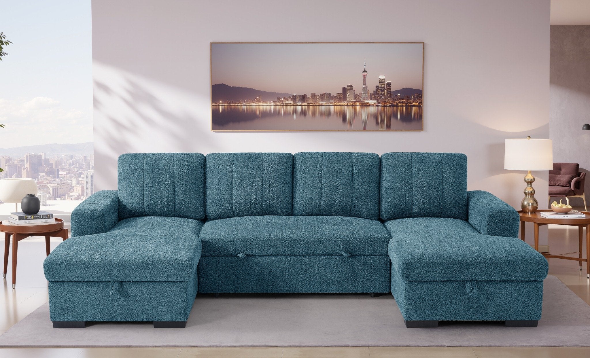 Jesse U Shape Sofa Bed in Blue