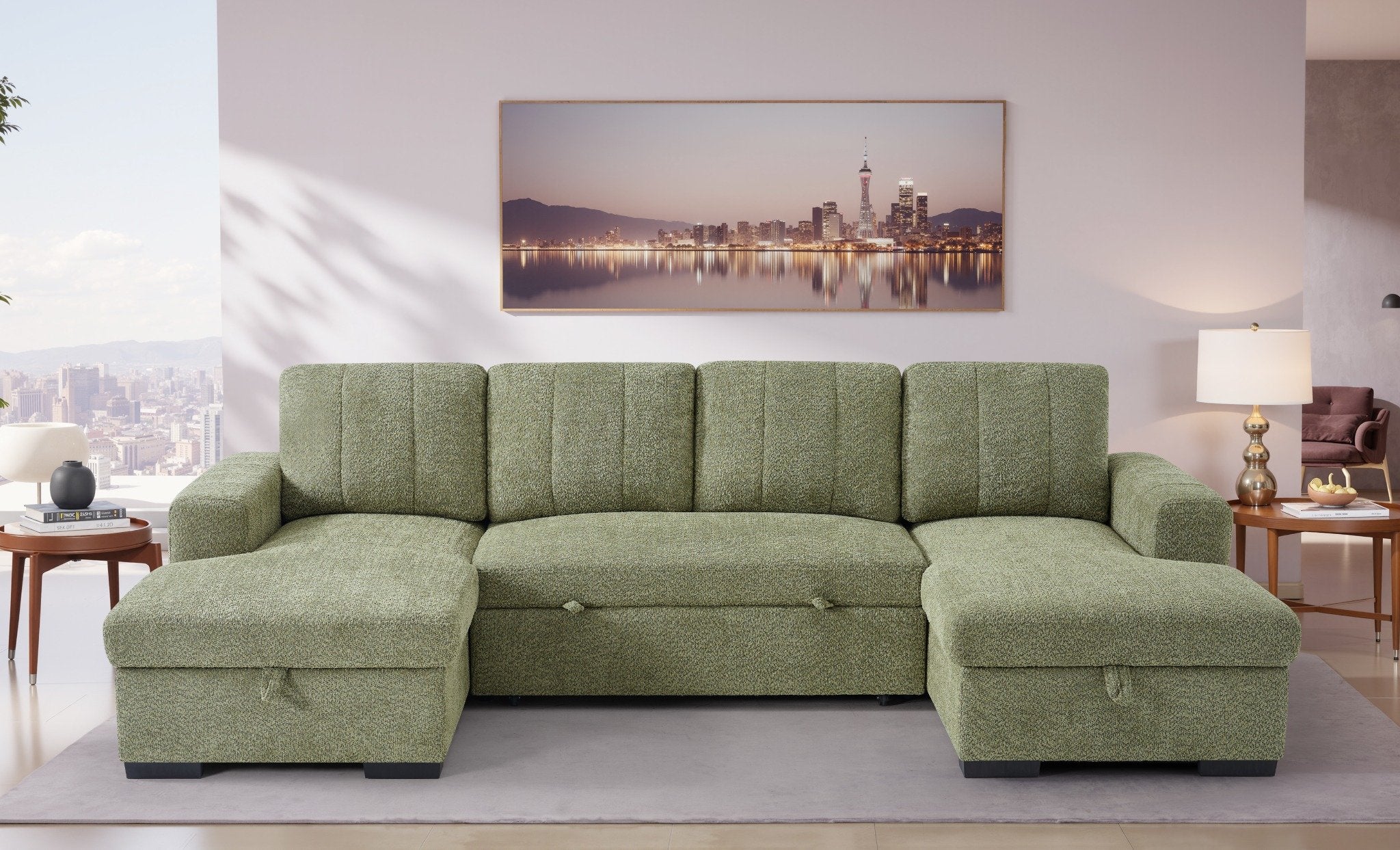 Jesse U Shape Sofa Bed in Green