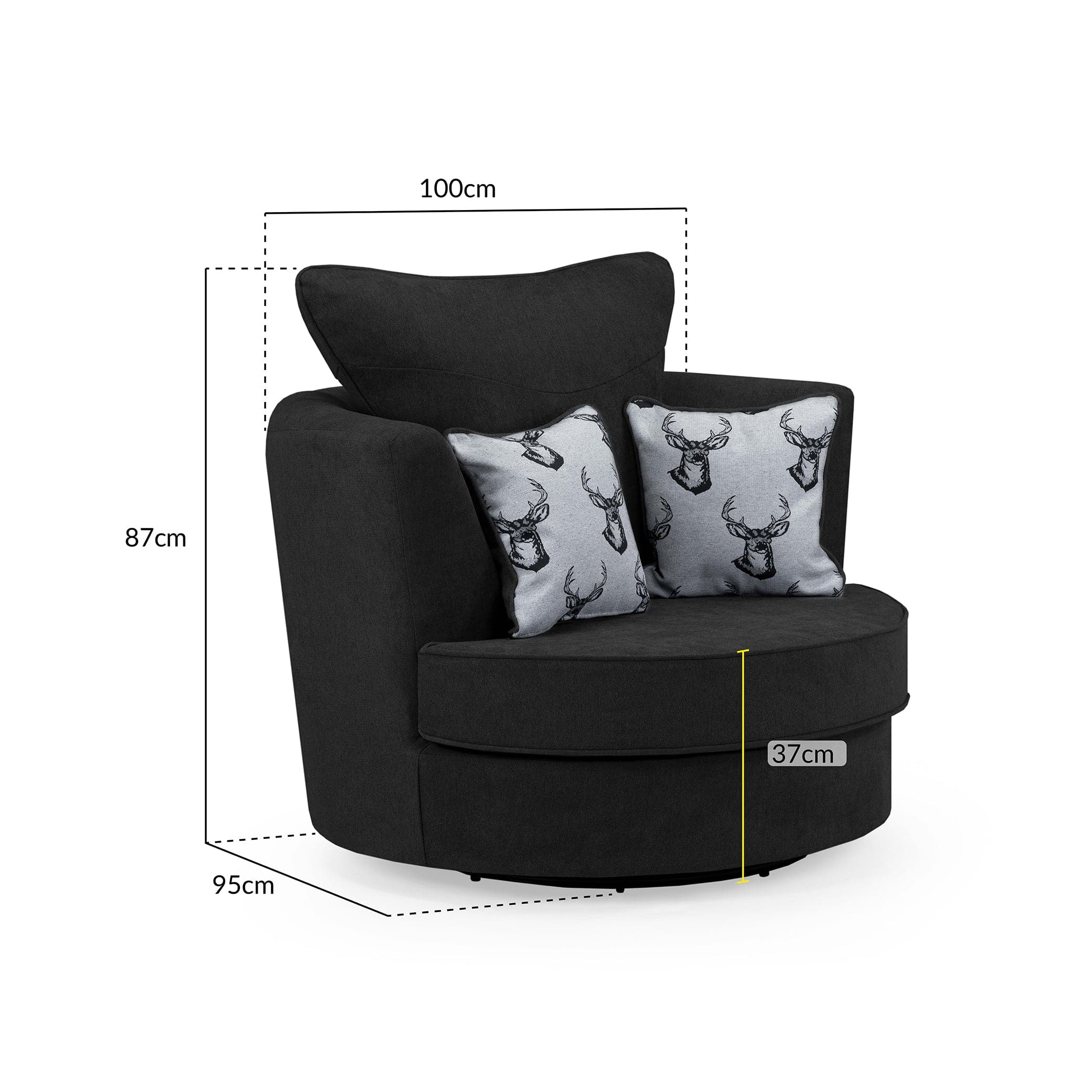 Jude Fullback Sofa Black Swivel Chair - measurement view (7026788499520)
