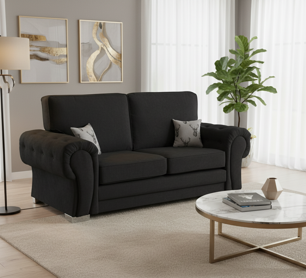 Jude Fullback Sofa Black Three Seater