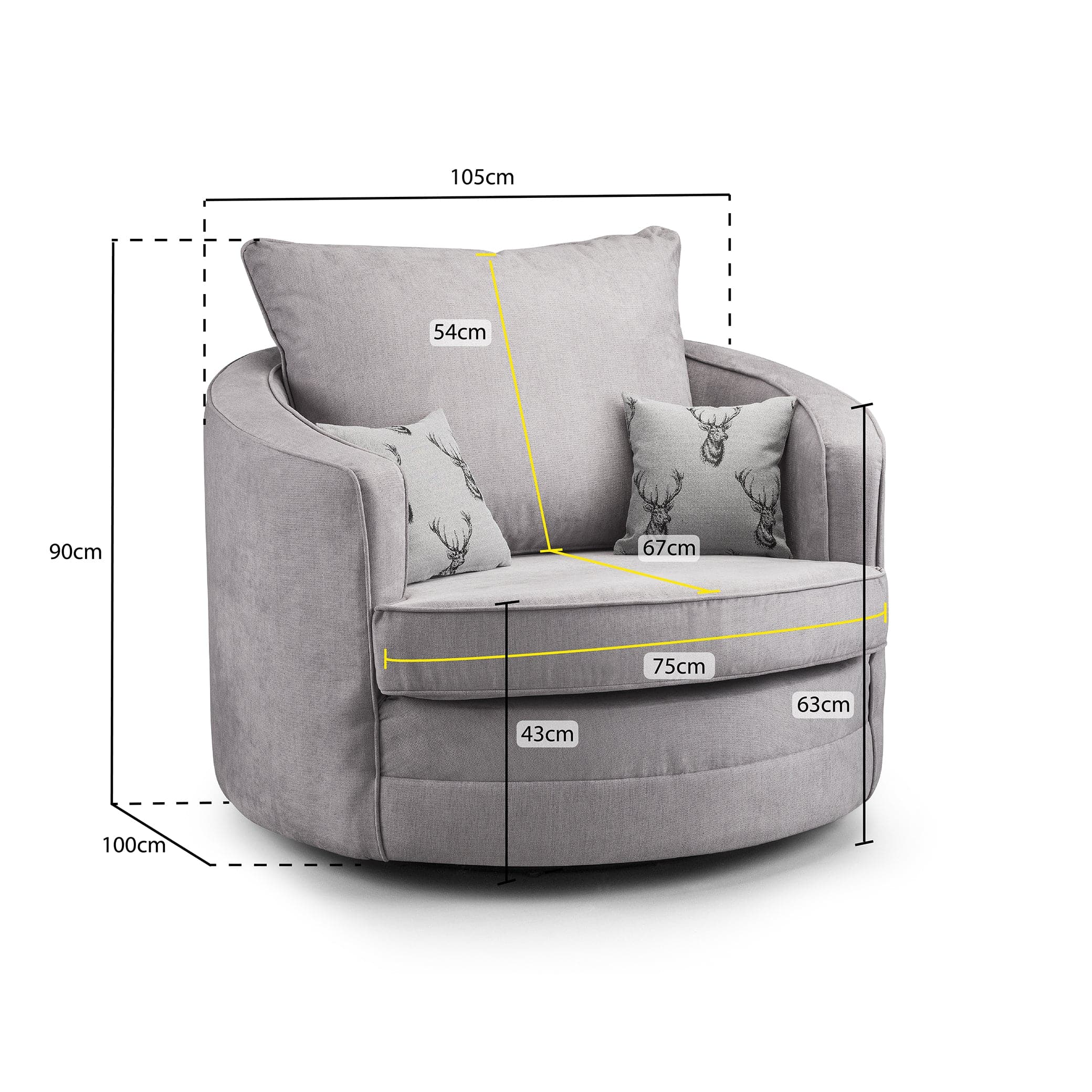 Jude Fullback Sofa Grey Swivel Chair - measurement view (7026781913152)