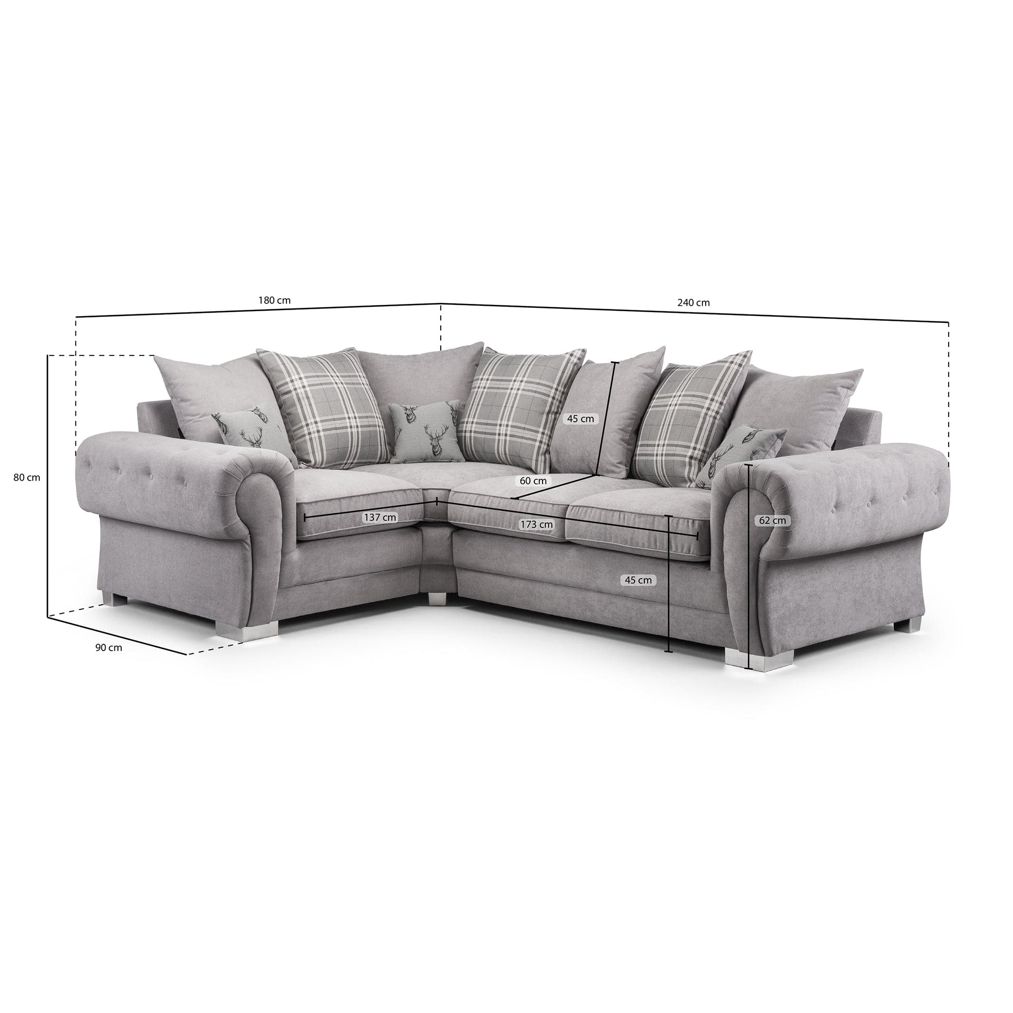 Jude Grey LH Corner Sofa - measurement view (7026802458688)