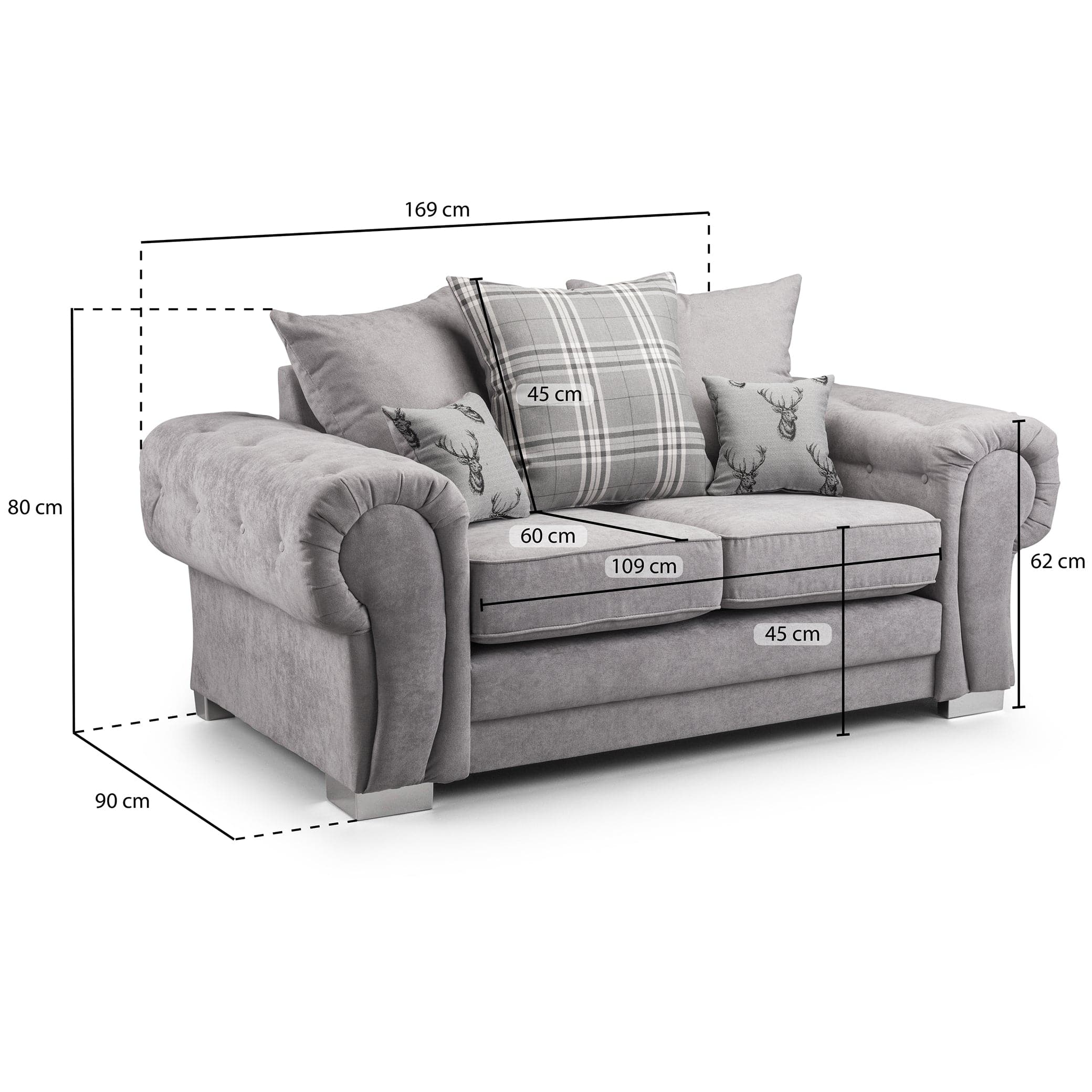 Jude Scatterback Grey Two Seater Sofa - measurement view (7026805964864)