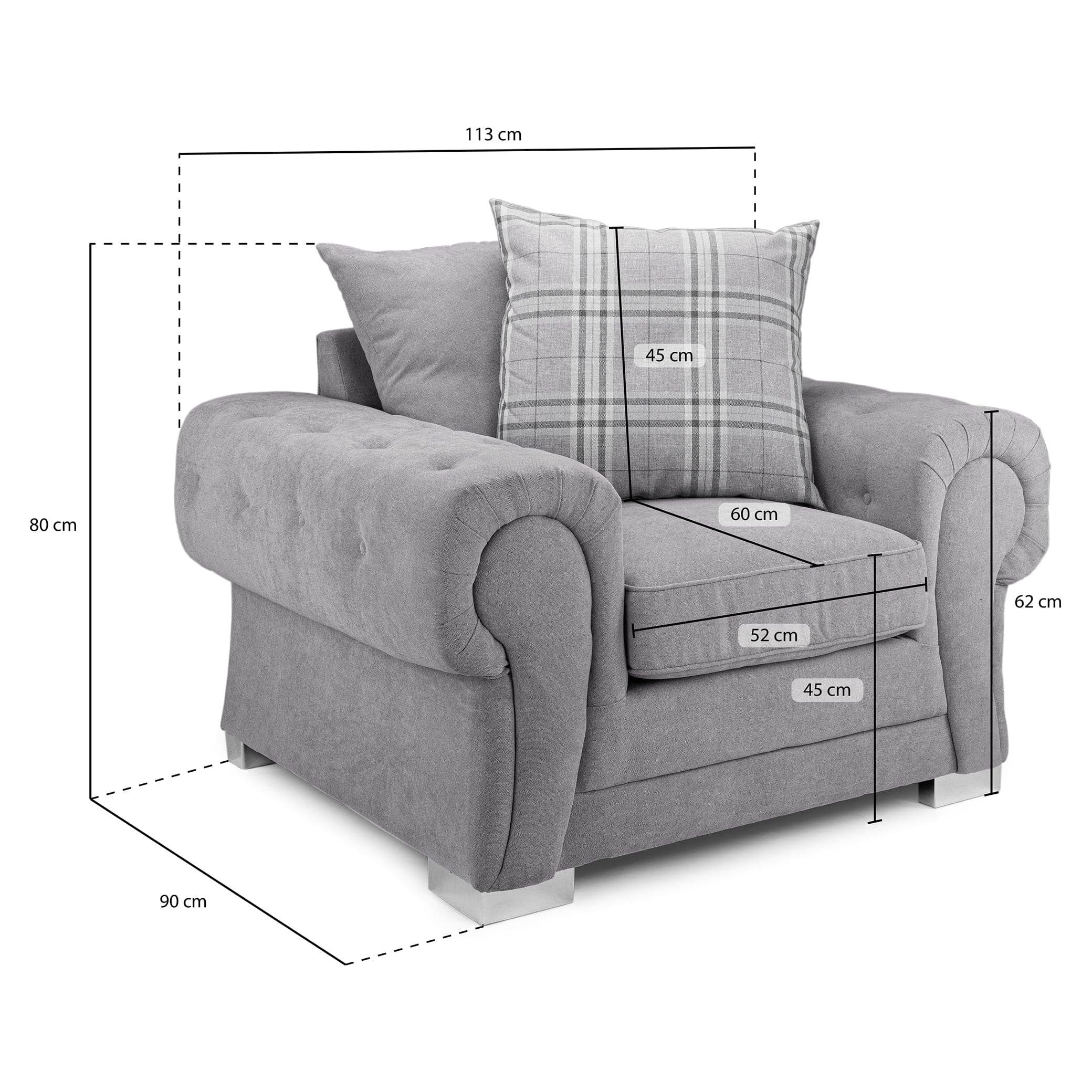 Jude Scatterback Sofa Grey Armchair - measurement view (7026806620224)