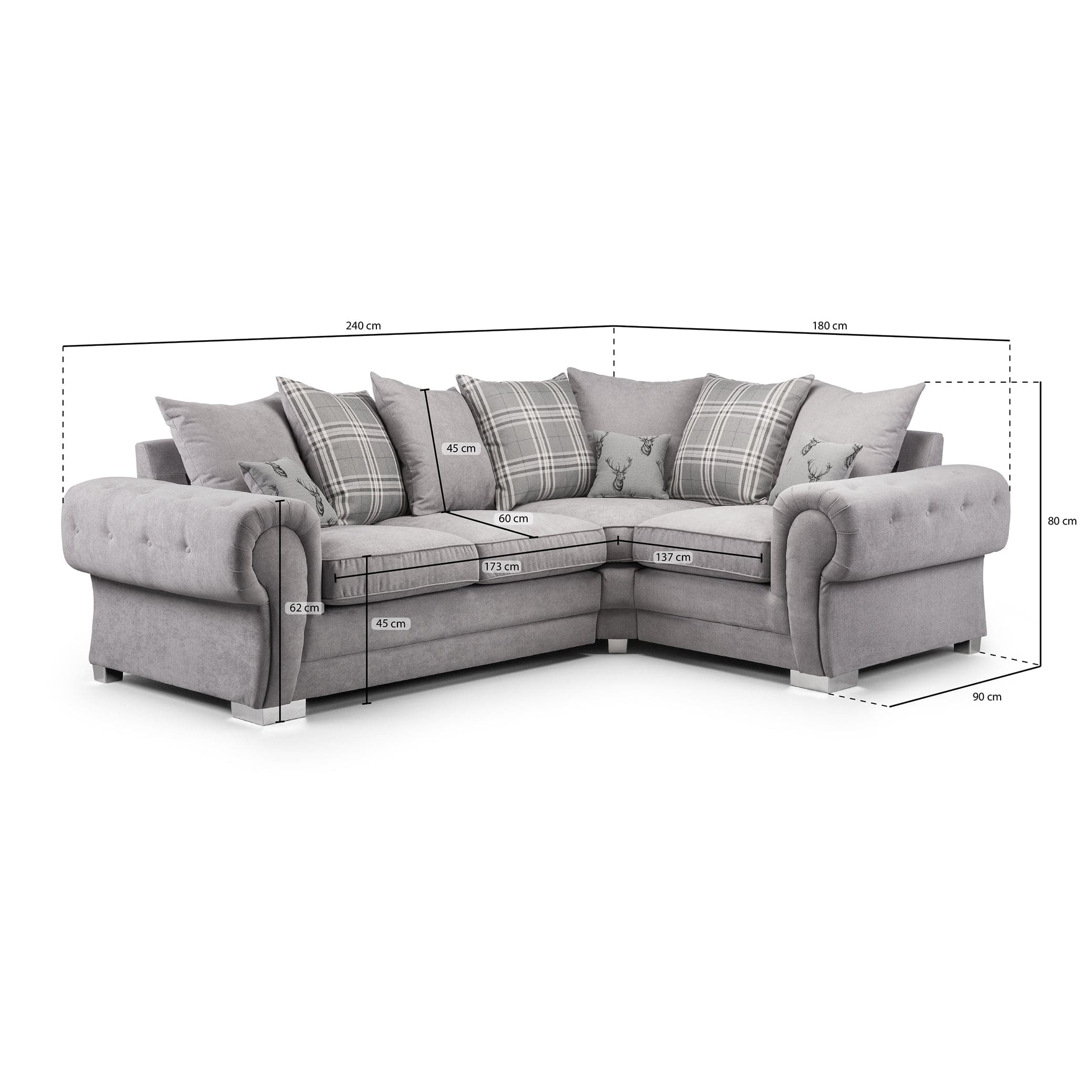 Jude Grey RH Corner Sofa - measurement view (7026802163776)