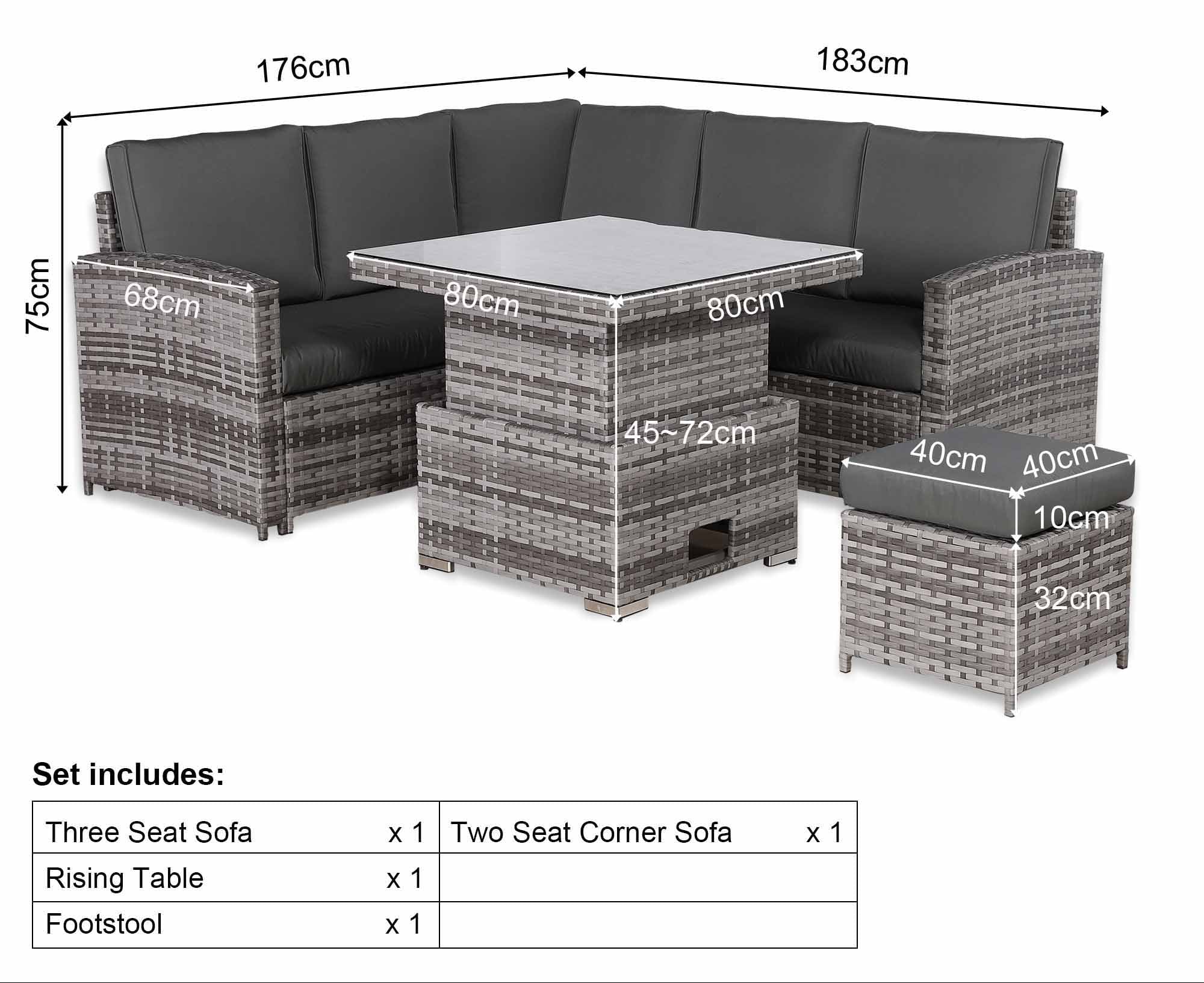 Rhodes Square Corner Sofa Dining Set with Rising Table in Grey - AMC Furniture