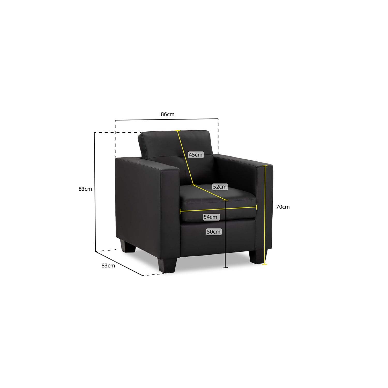 Kew Armchair in Black - measurement view (7023851864128)